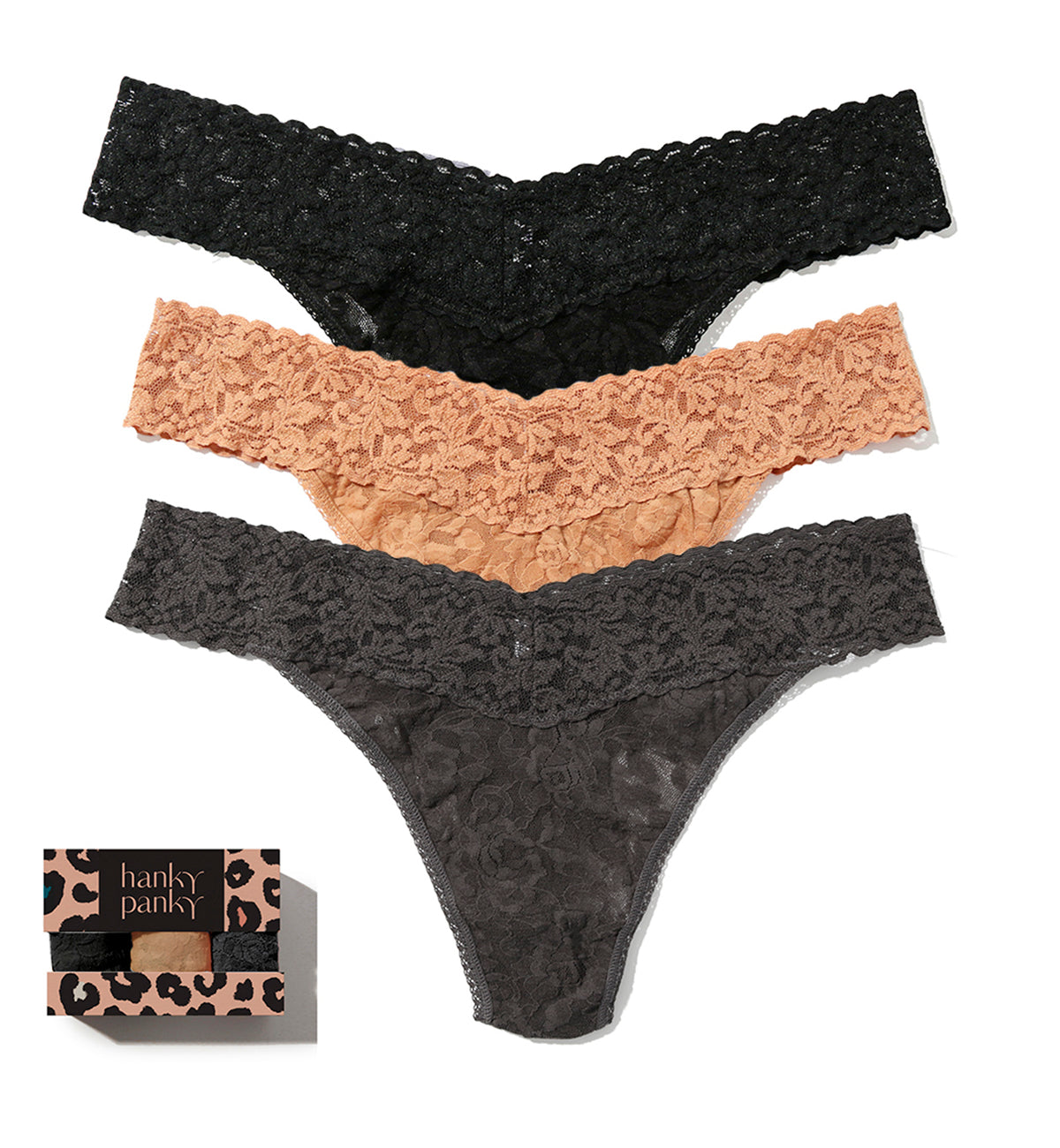 Hanky Panky 3-PACK Signature Lace Original Rise Thong (48113PK),SASG - SASG,One Size
