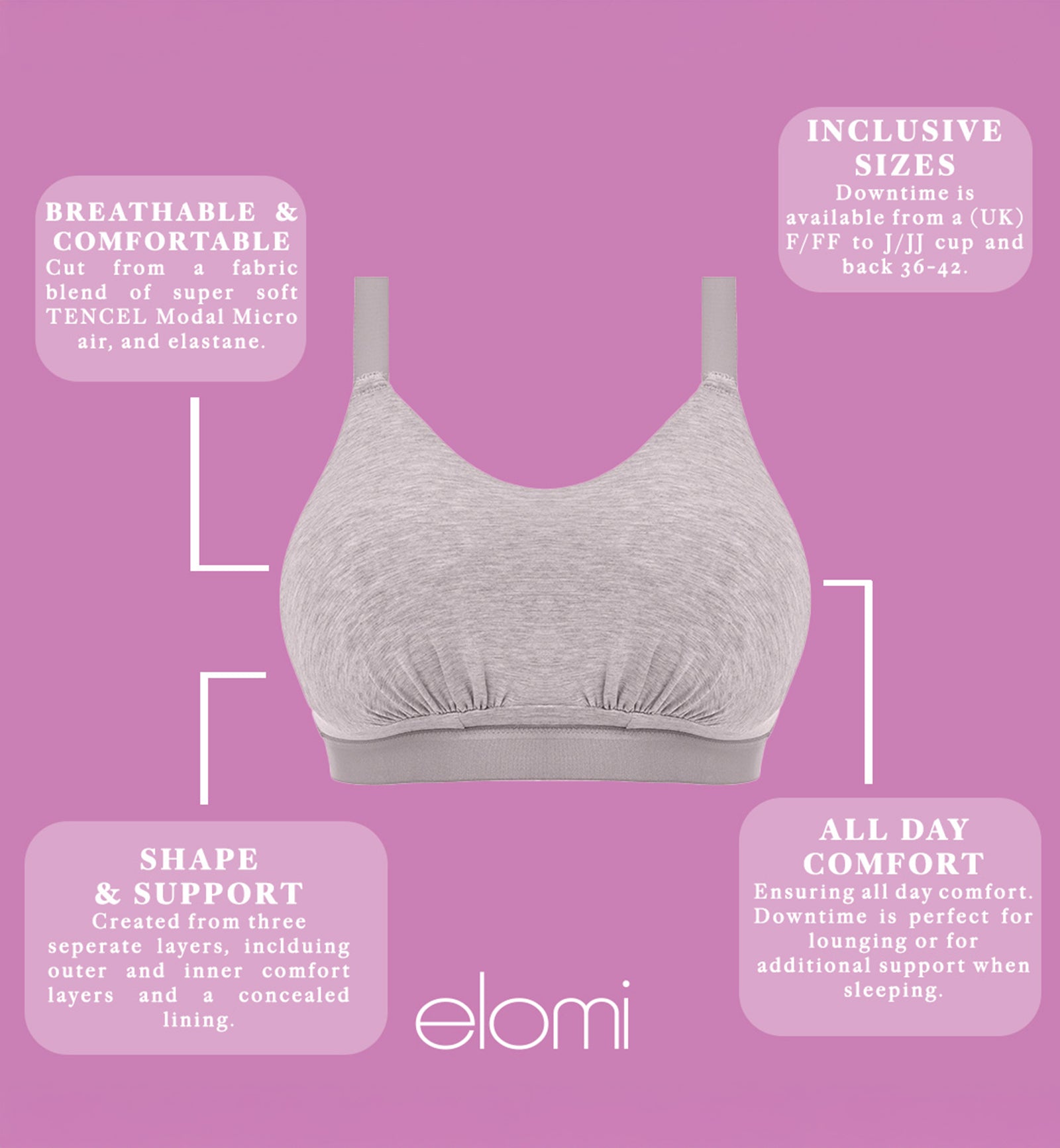 Elomi Downtime Non Wire Bralette (301417) - Grey Marl - Breakout Bras