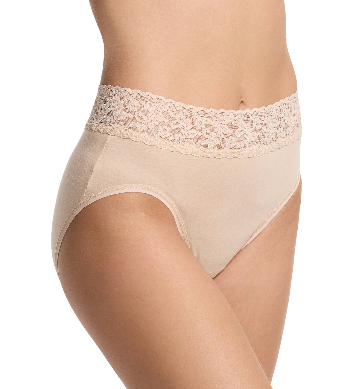 Hanky Panky Cotton French Brief with Lace (892461),Small,Chai - Chai,Small
