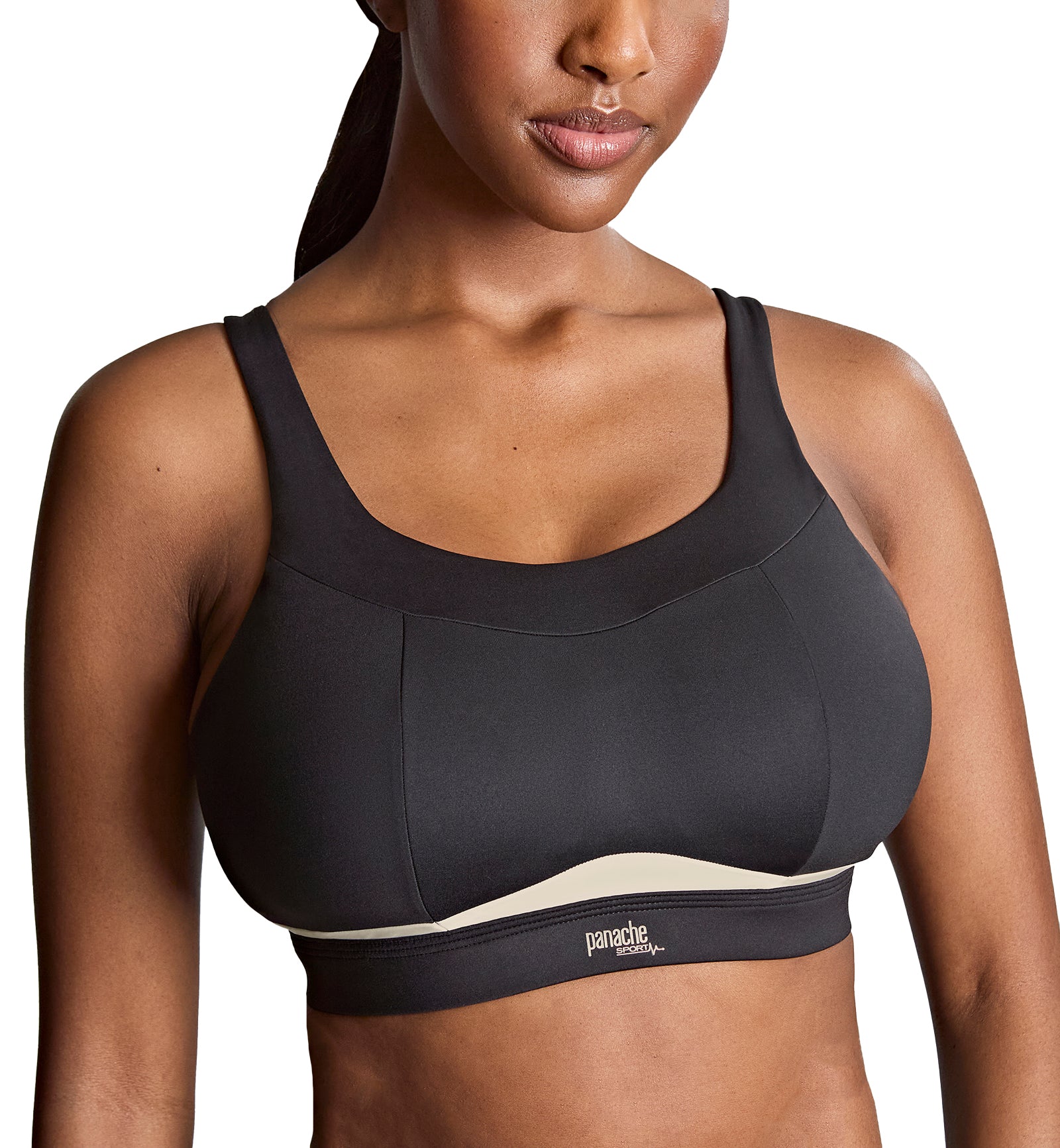 Panache Freedom Racerback Non-Wire Non-Padded Sports Bra (7344),28DD,Black/Chalk - Black/Chalk,28DD