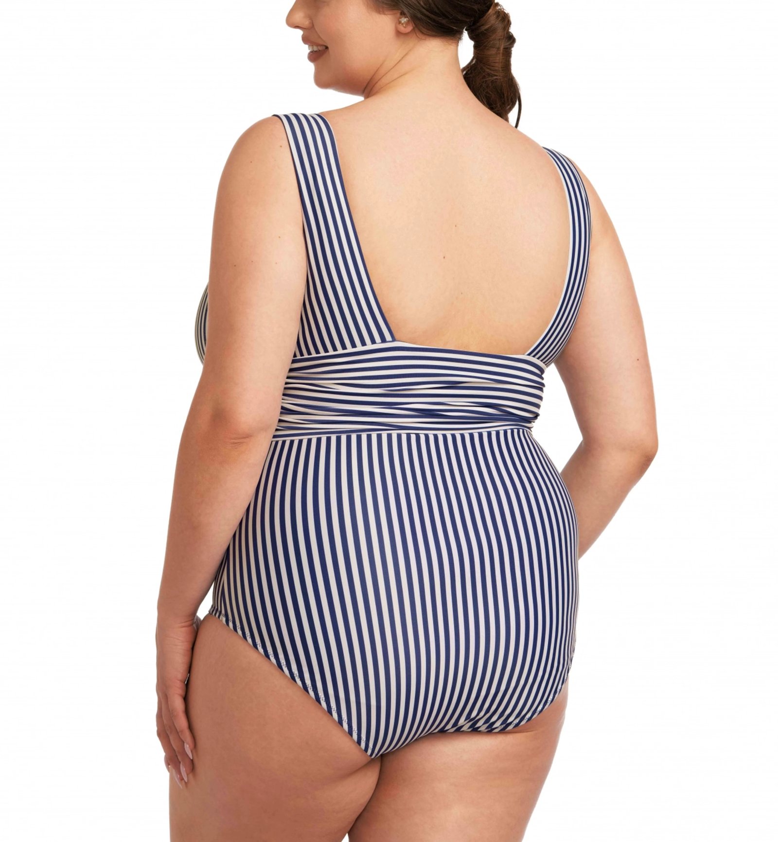 Nessa Milano Plunge Underwire Swimsuit (N543),XS,Navy/Ecru - Navy/Ecru,XS