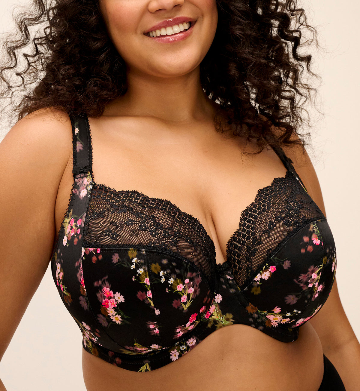 Elomi Lucie Banded Stretch Lace Plunge Underwire Bra (4490),32G,Fleur - Fleur,32G