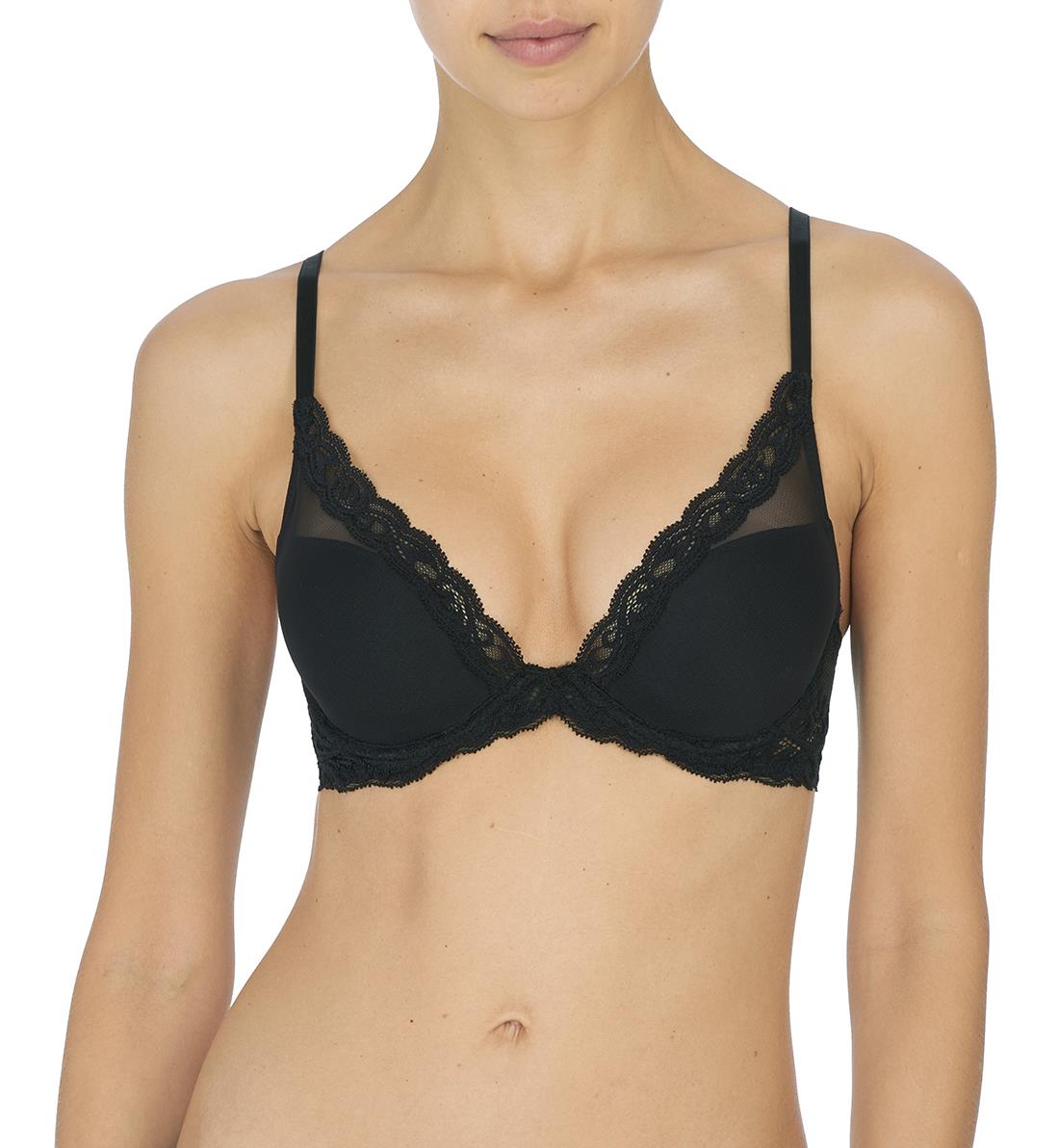 Natori Feathers Contour Plunge Underwire Bra (730023),30C,Black - Black,30C