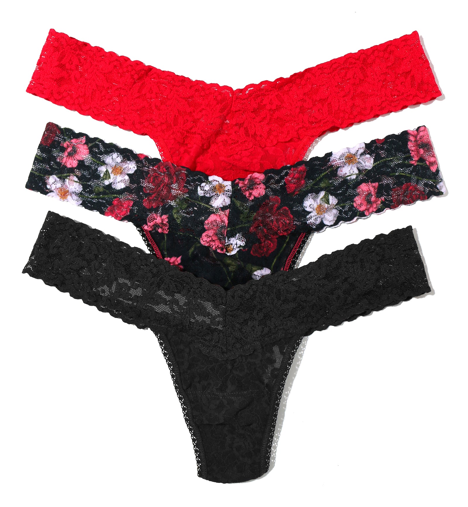 Hanky Panky 3-PACK Signature Lace Low Rise Thong (49113PK),Am I Dreaming - Red/Am I Dreaming/Black,One Size