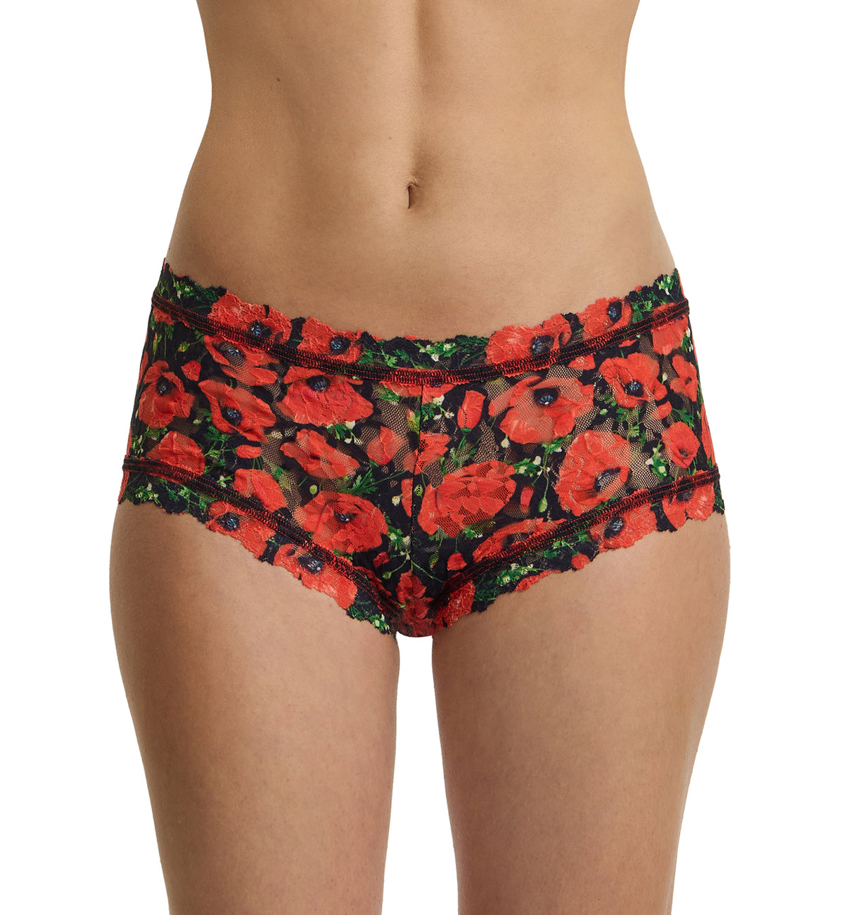 Hanky Panky Signature Lace Printed Boyshort (PR4812P),XS,Poppy Holiday - Poppy Holiday,XS