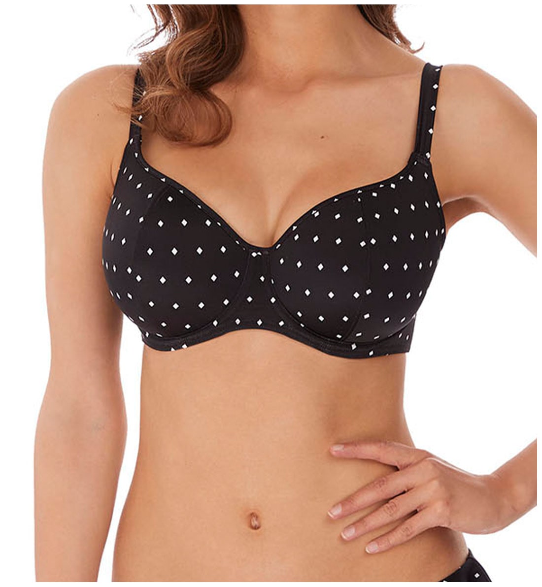 Freya Jewel Cove Sweetheart Padded Underwire Bikini Top (7231),30E,Black - Black,30E