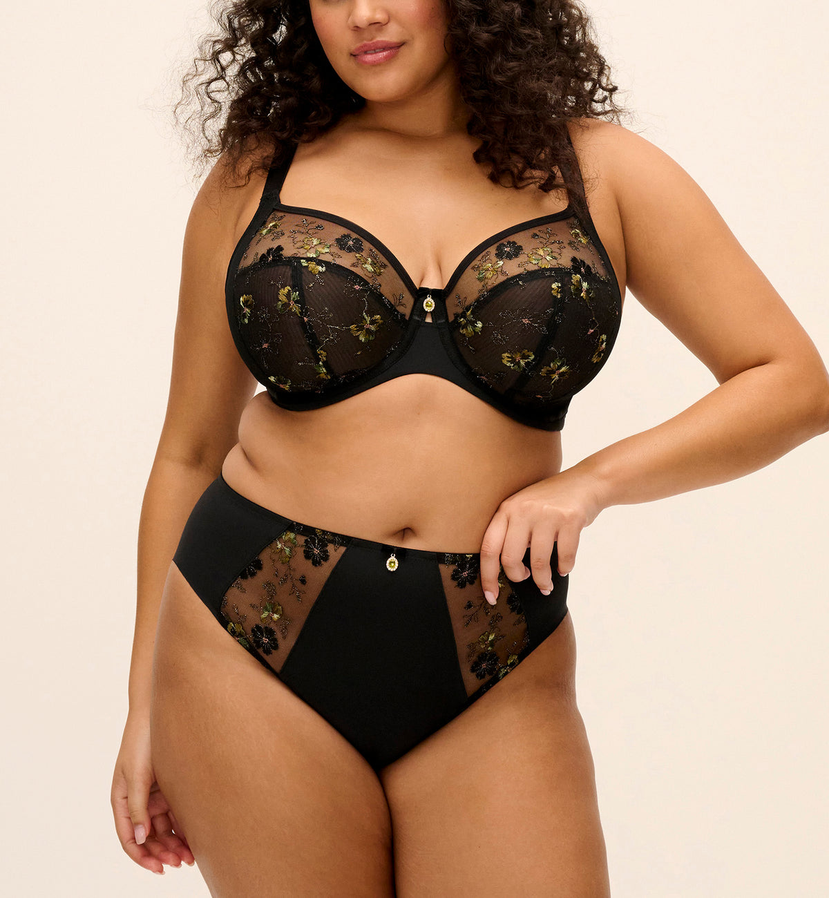 Elomi Lyriana High Leg Brief Panty (303750),Small,Jet - Jet,Small