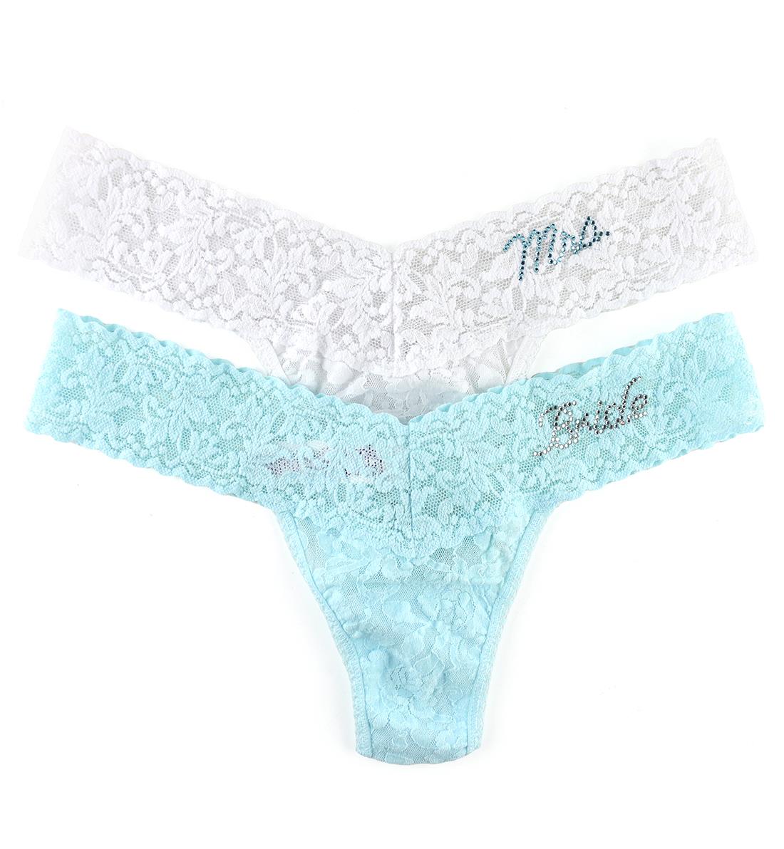 Hanky Panky Bridal BRIDE & MRS Low Rise Thong 2-PACK (49BRIBX22),One Size,Celeste/White - Celeste/White,One Size
