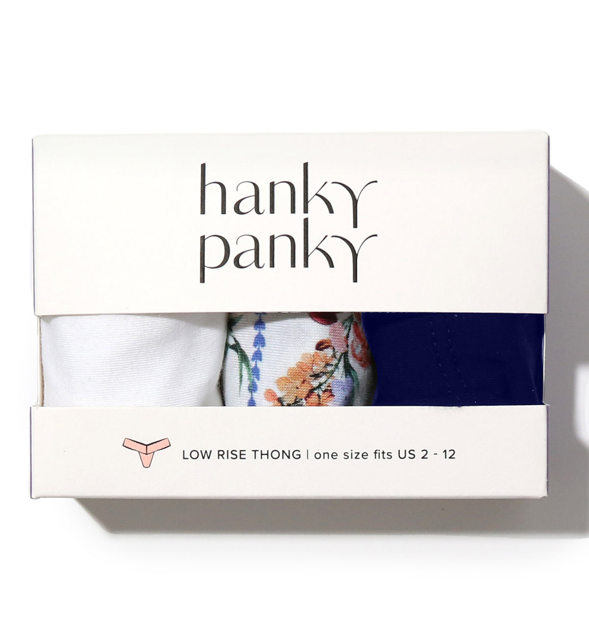 Hanky Panky 3-PACK Cotton Low Rise Thong (8915813PK),Flower Crown - White/Flower Crown/Navy,One Size