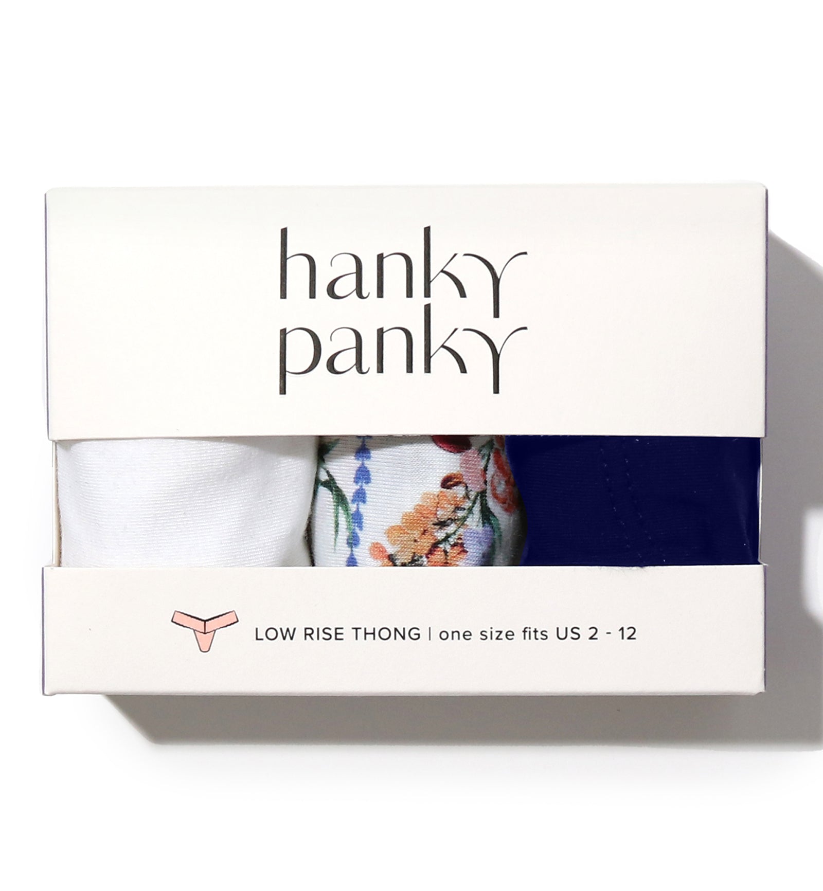 Hanky Panky 3-PACK Cotton Low Rise Thong (8915813PK),Flower Crown - White/Flower Crown/Navy,One Size