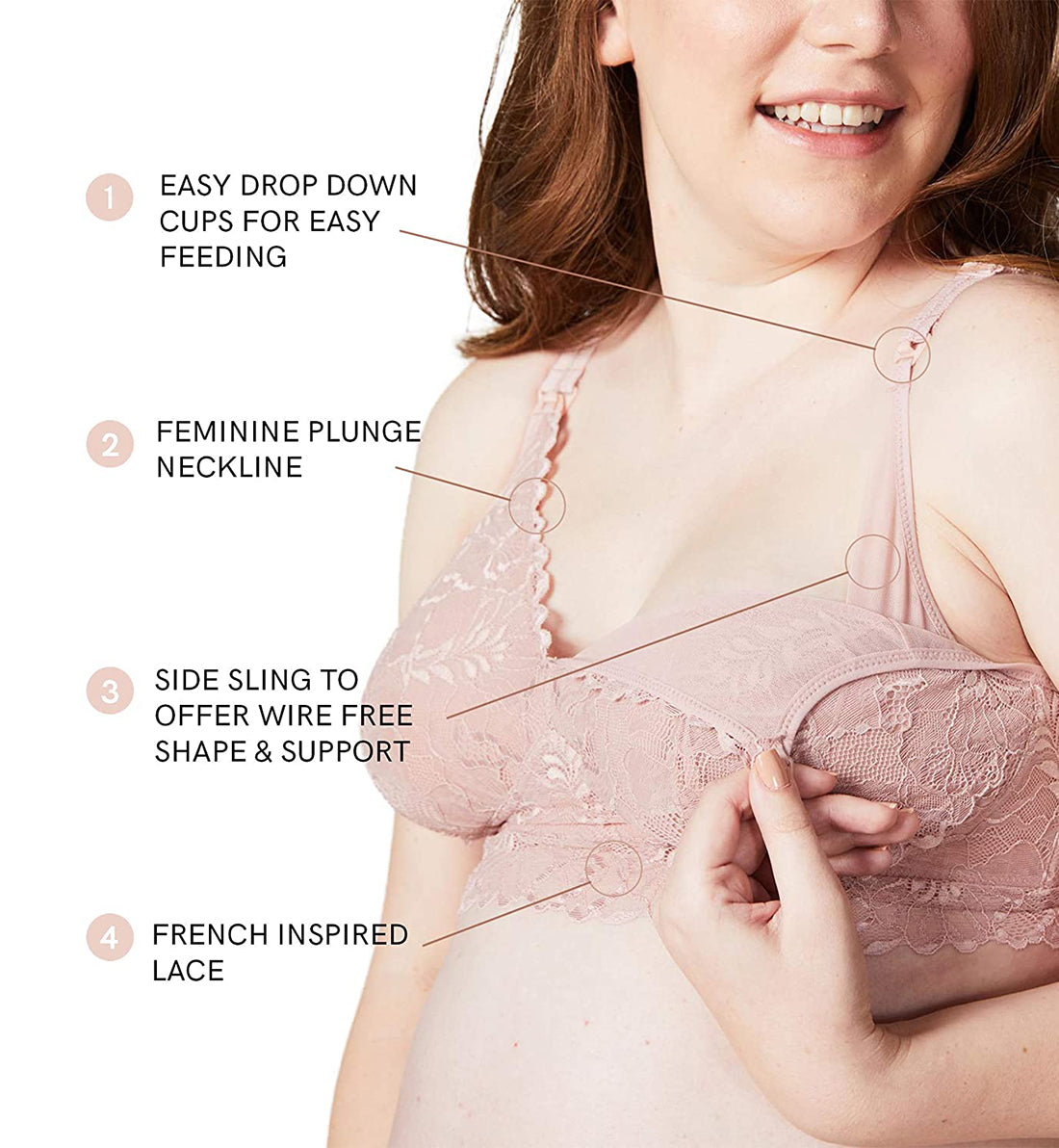 Cake Chantilly Nursing Lace Bralette (29-1045),Small E-G,Blush - Blush,Small E-G