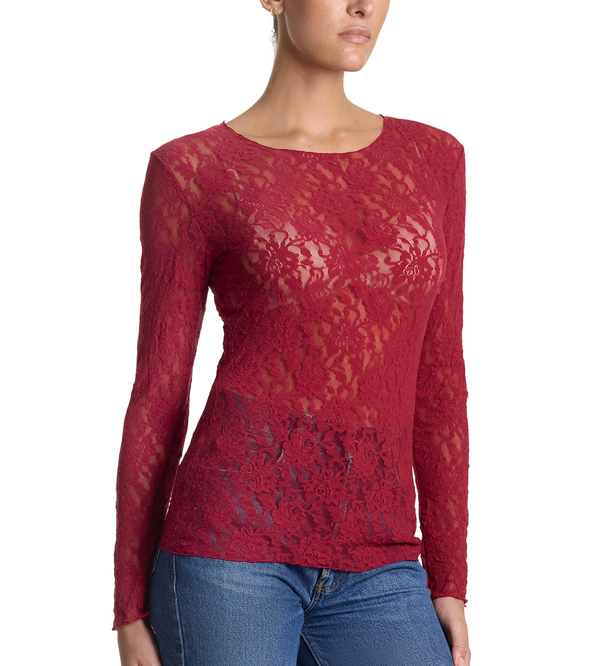 Hanky Panky Signature Lace Unlined Long Sleeve Top (128L),XS,Wild Berries - Wild Berries,XS