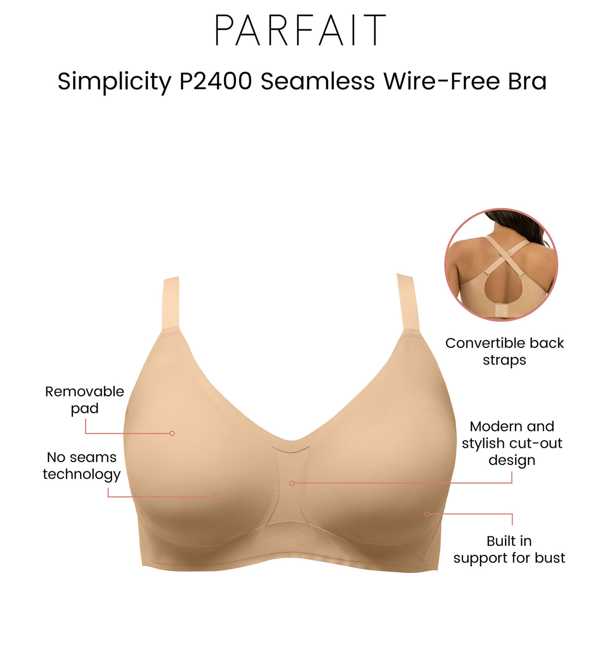 Parfait Simplicity Seamless Wire-Free Bralette (P2400),S,Bare - Bare,Small