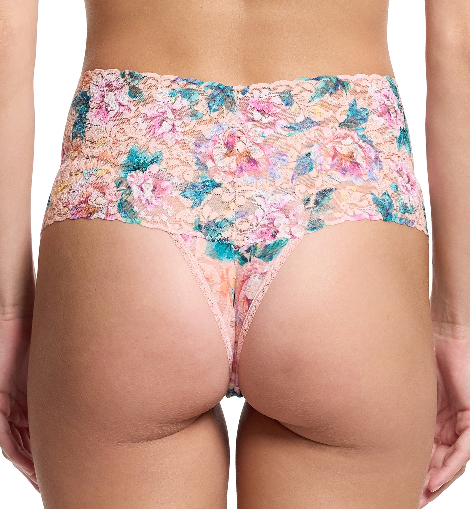 Hanky Panky Printed Retro Lace Thong (PR9K1926),Buy Myself Flowers - Buy Myself Flowers,One Size