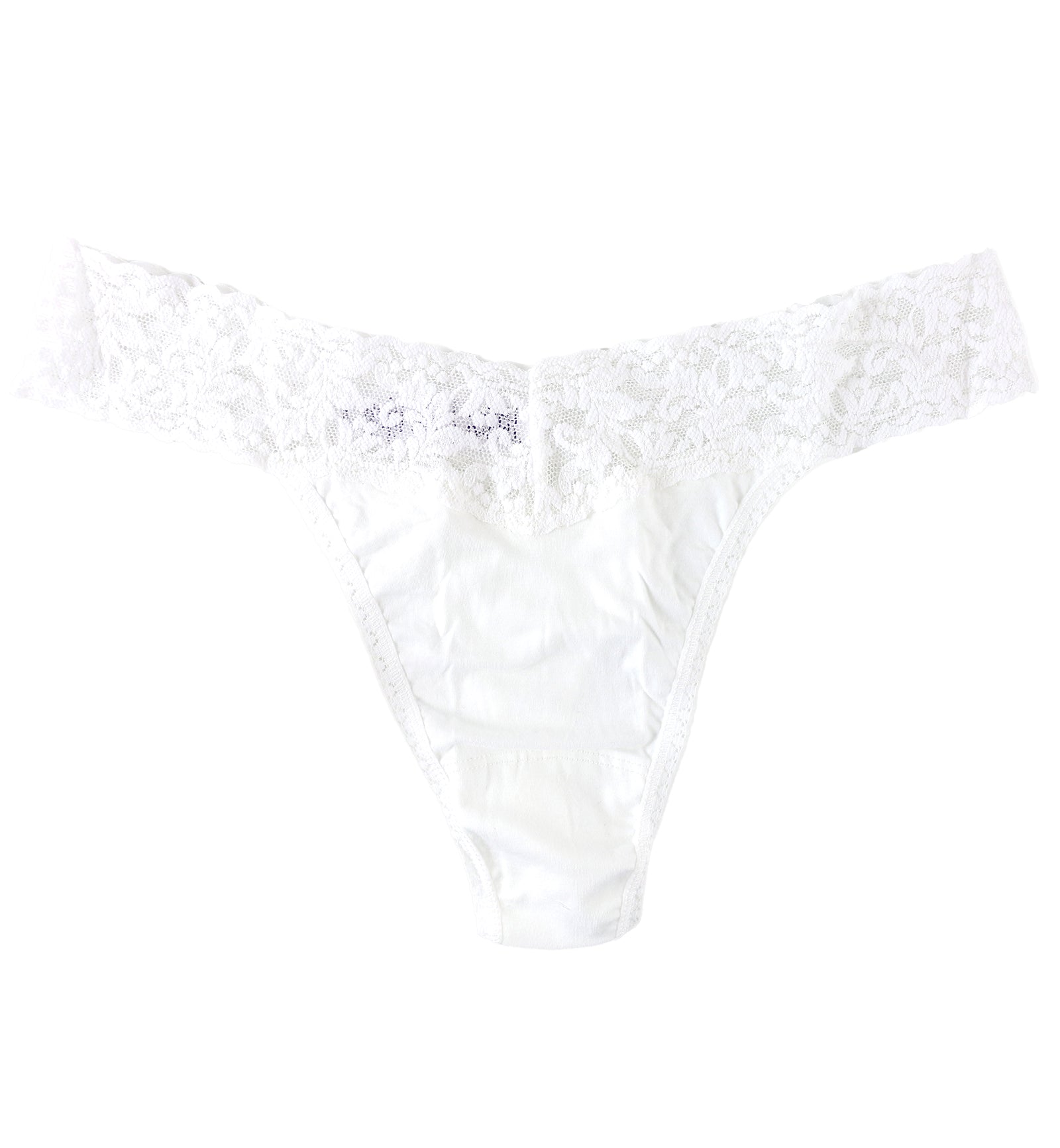 Hanky Panky Original Rise Organic Cotton Thong with Lace (891801),White - White,One Size