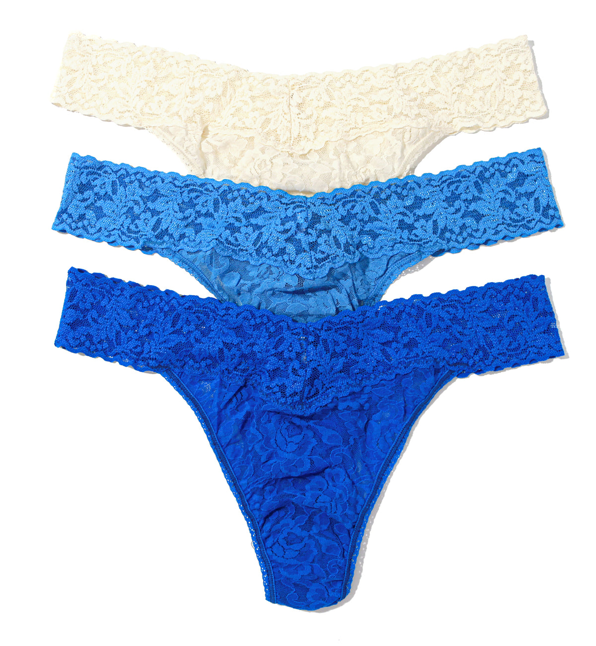 Hanky Panky 3-PACK Signature Lace Original Rise Thong (48113PK),Sea You - Ivory/ Forget Me Not/ Sapphire,One Size