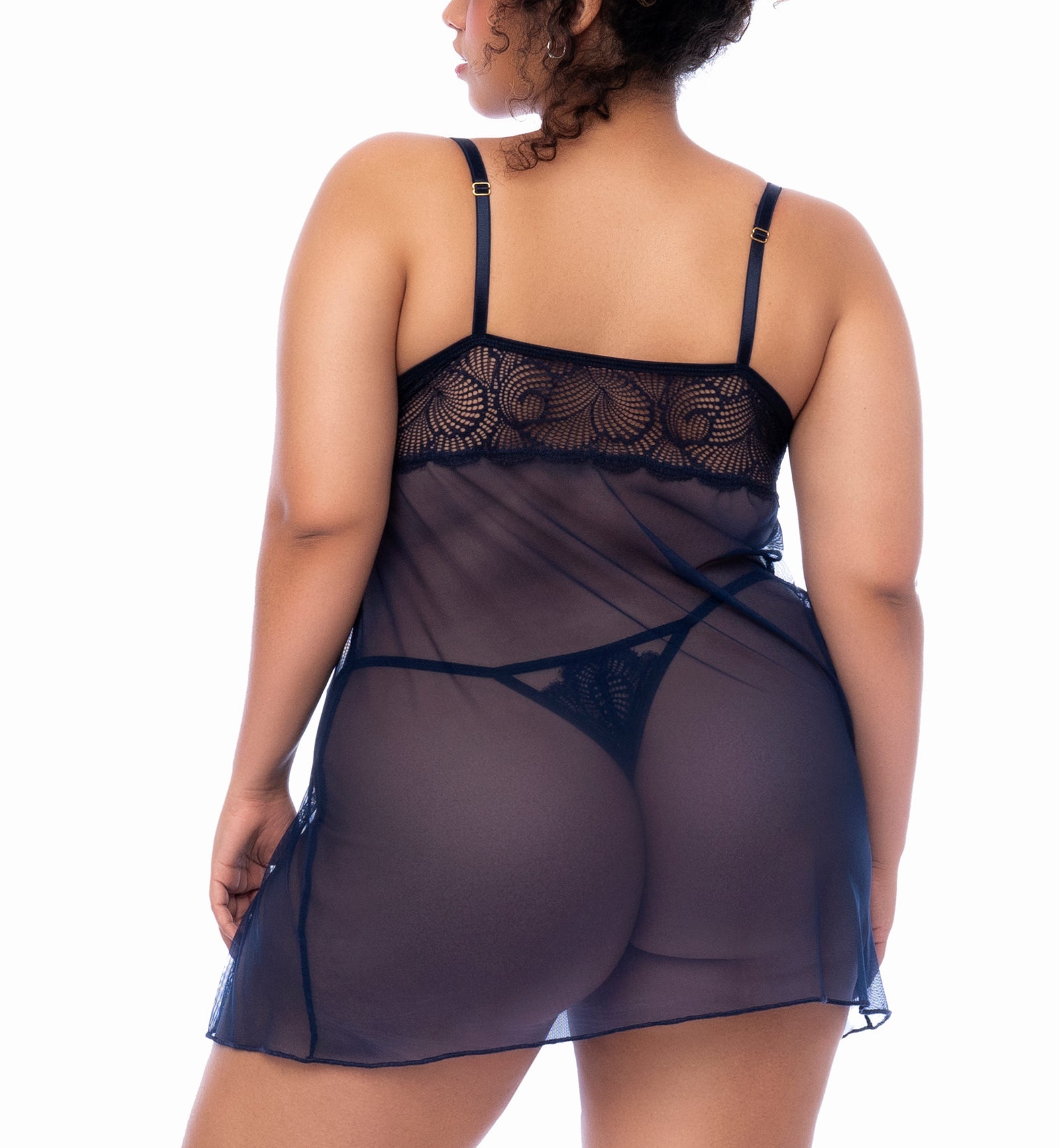 Mapale Enticing Glamour Babydoll with Thong PLUS (7555X),1X/2X,Midnight Blue - Midnight Blue,1X/2X