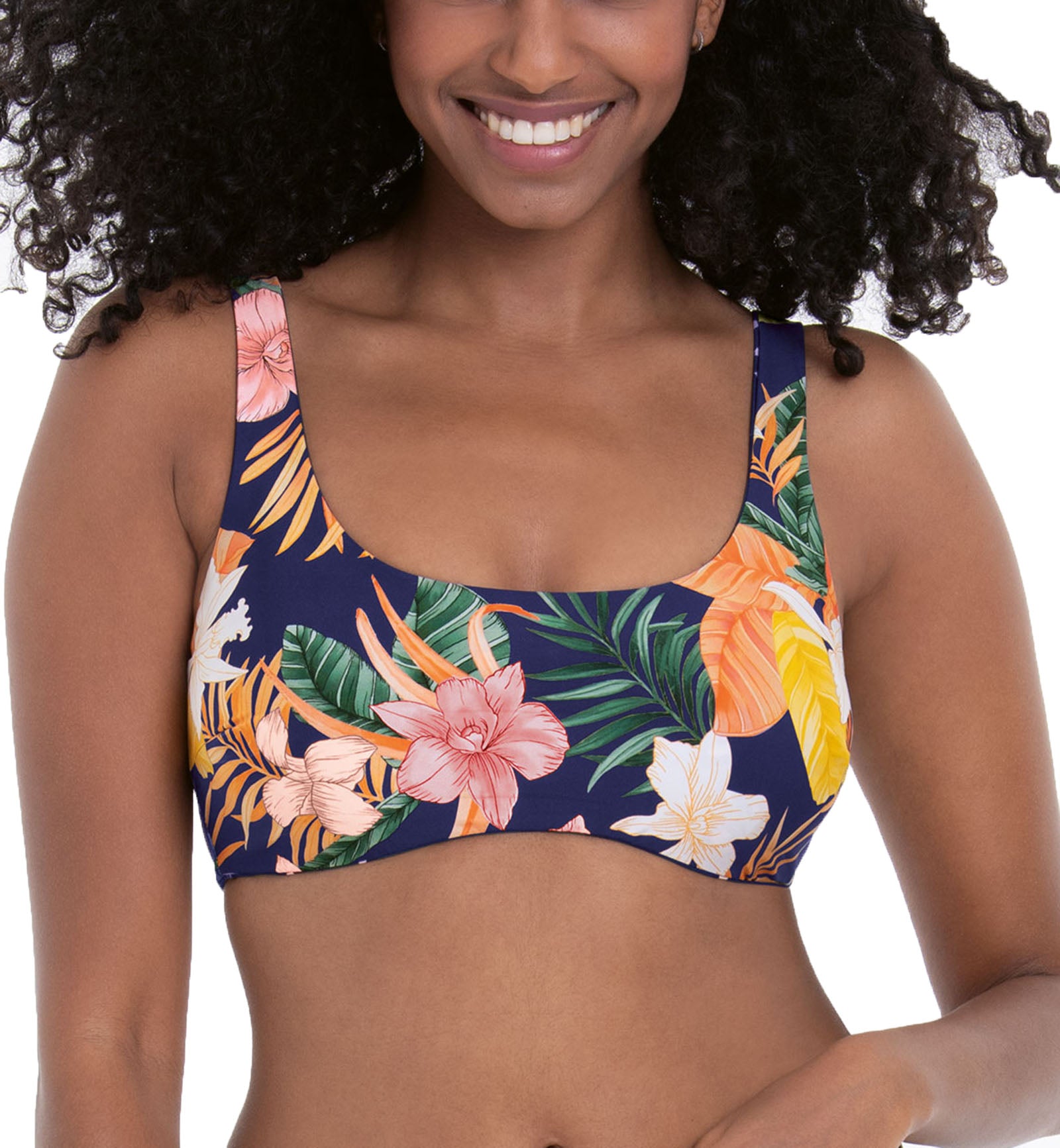 Anita Tropical Sunset Wika Reversible Scoop Neck Bikini Top (8714-1),32D,Deep Lagoon - Deep Lagoon,32D