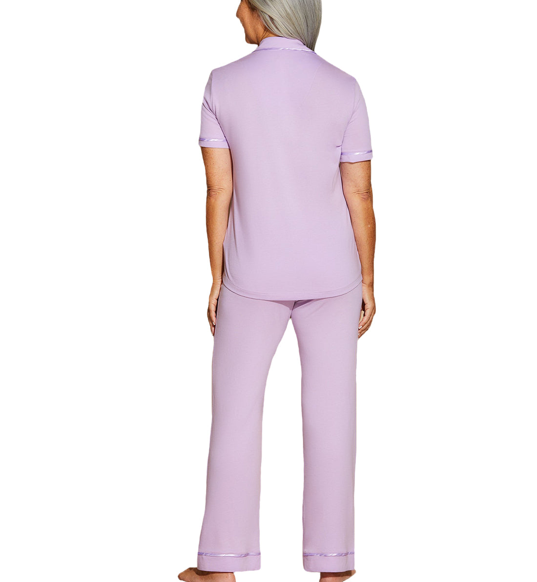 Cosabella Amore Bella Short Sleeve Top & Pant PJ Set (AMORE9645),Small,Icy Violet - Icy Violet,Small