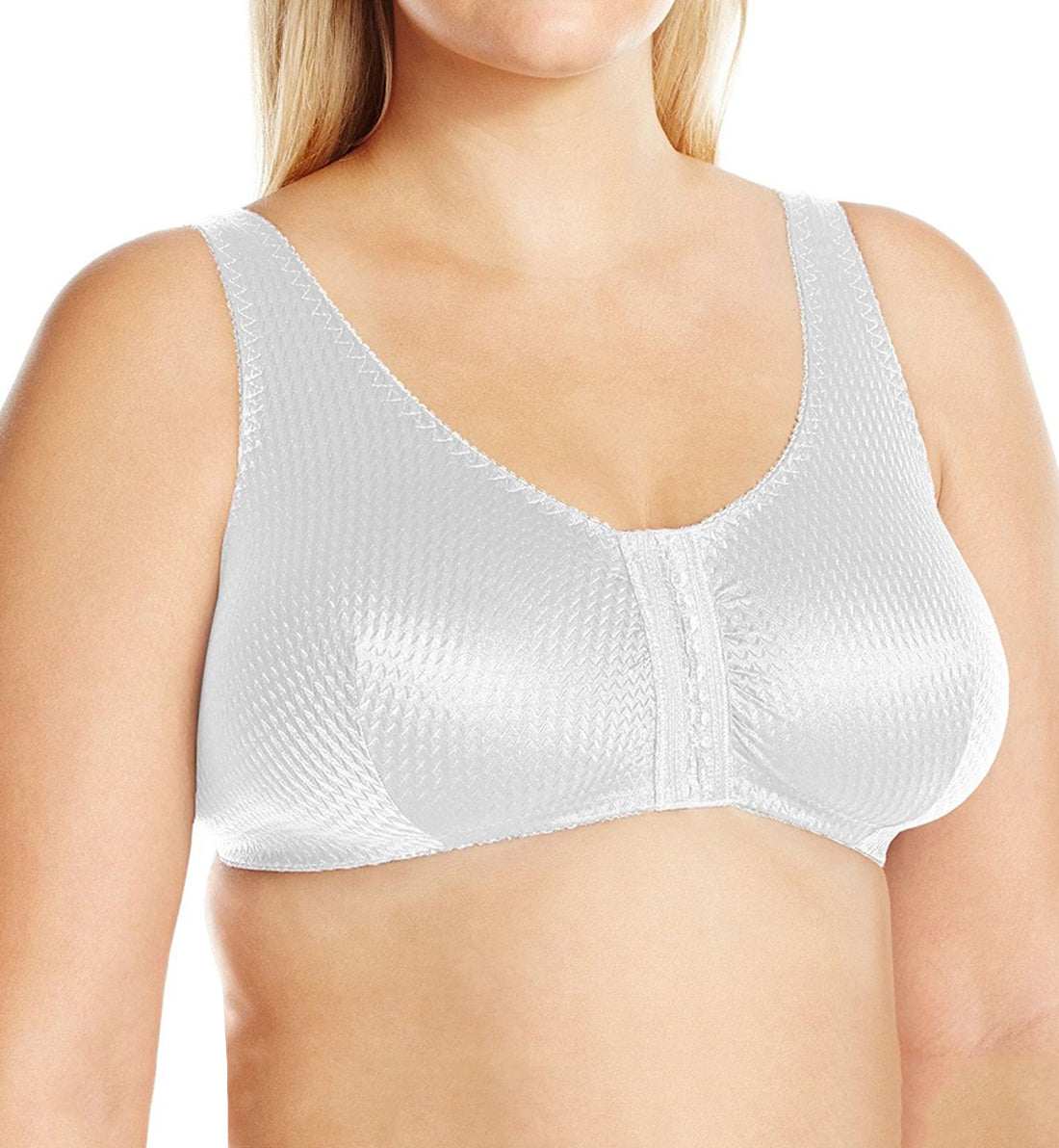 Leading Lady Marlene Zig-Zag Nylon Front Closure Bra (151),36 B/C/D,White - White,36 B/C/D