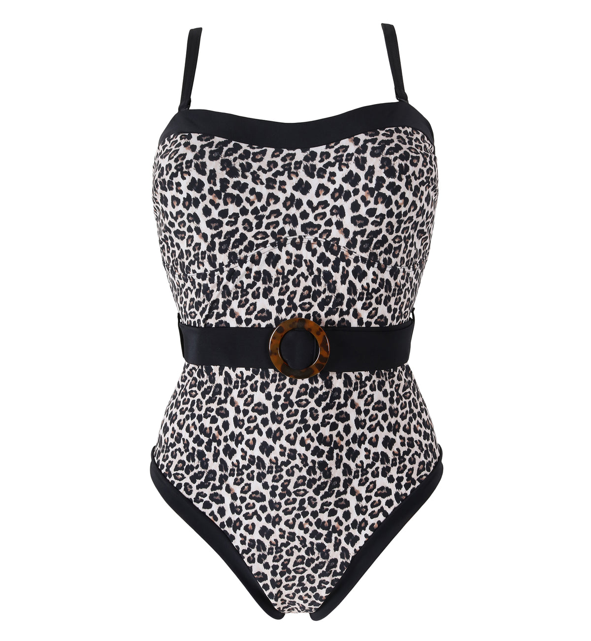 Pour Moi Removable Straps Belted Control Swimsuit (PM1414),Small,Leopard - Leopard,Small