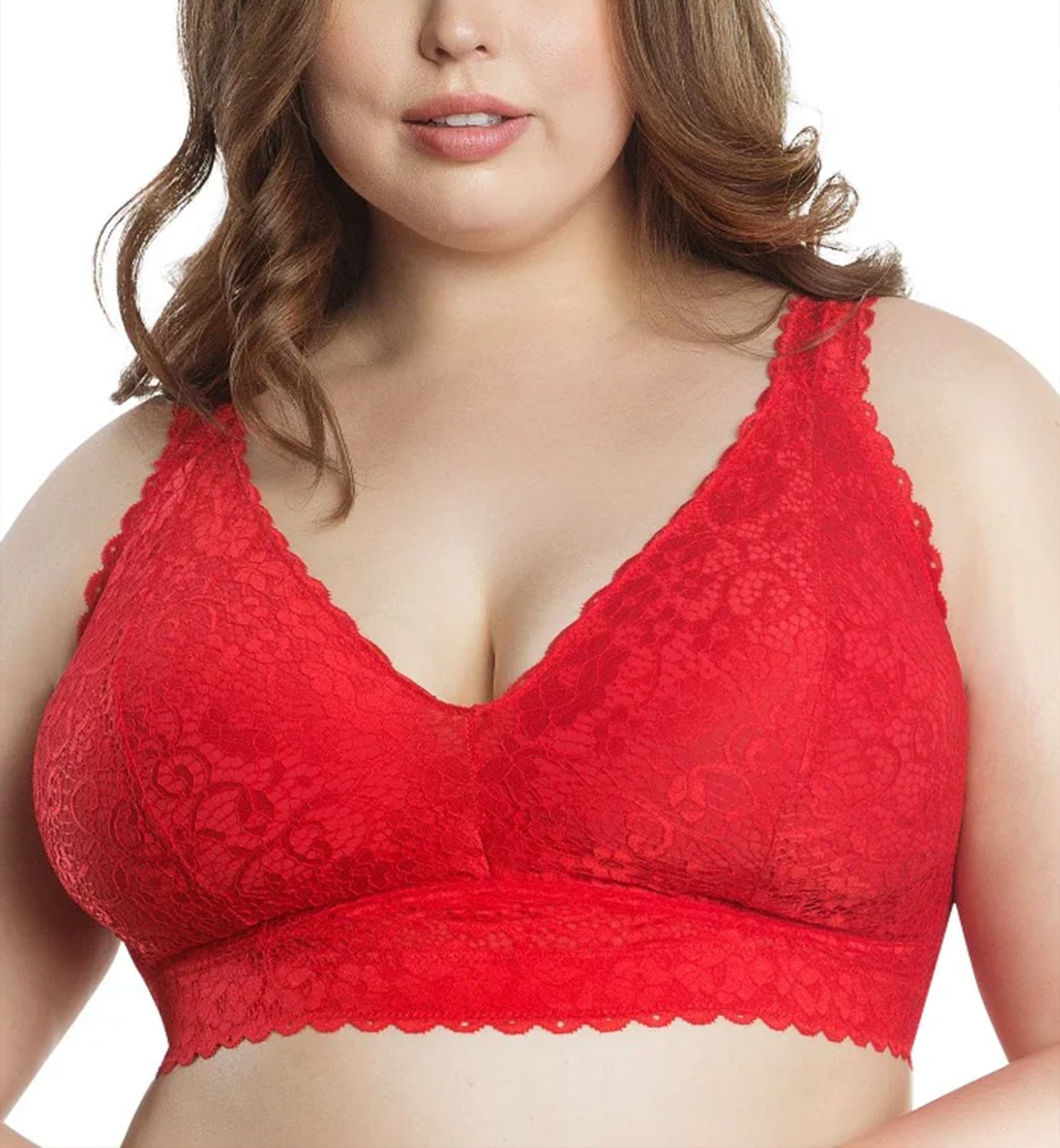 Parfait Adriana Banded Stretch Lace Wireless Bralette (P5482),30DD,Racing Red - Racing Red,30DD