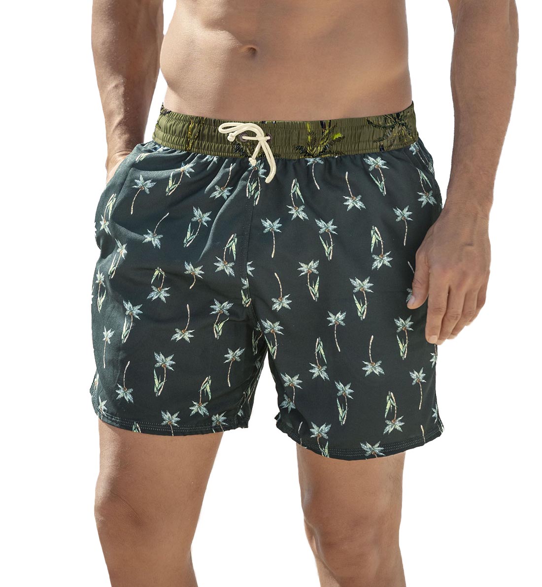 LEO Men&#39;s Printed Loose Fit Swim Trunk (505028),Small,Blue Palm - Blue Palm,Small