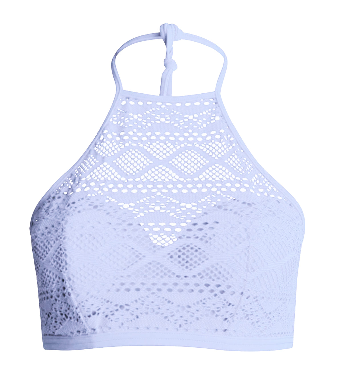 Freya Sundance Crochet Padded Underwire High-Neck Crop Top Bikini (3973),28D,White - White,28D