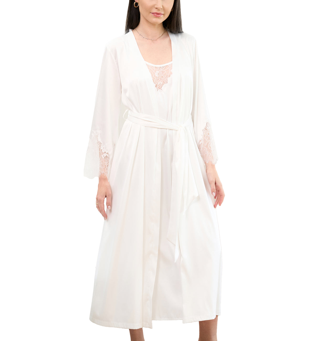 effetto Satin Bridal Plus Size Long Sleeve Robe (S03402P),3XL,White - White,3XL