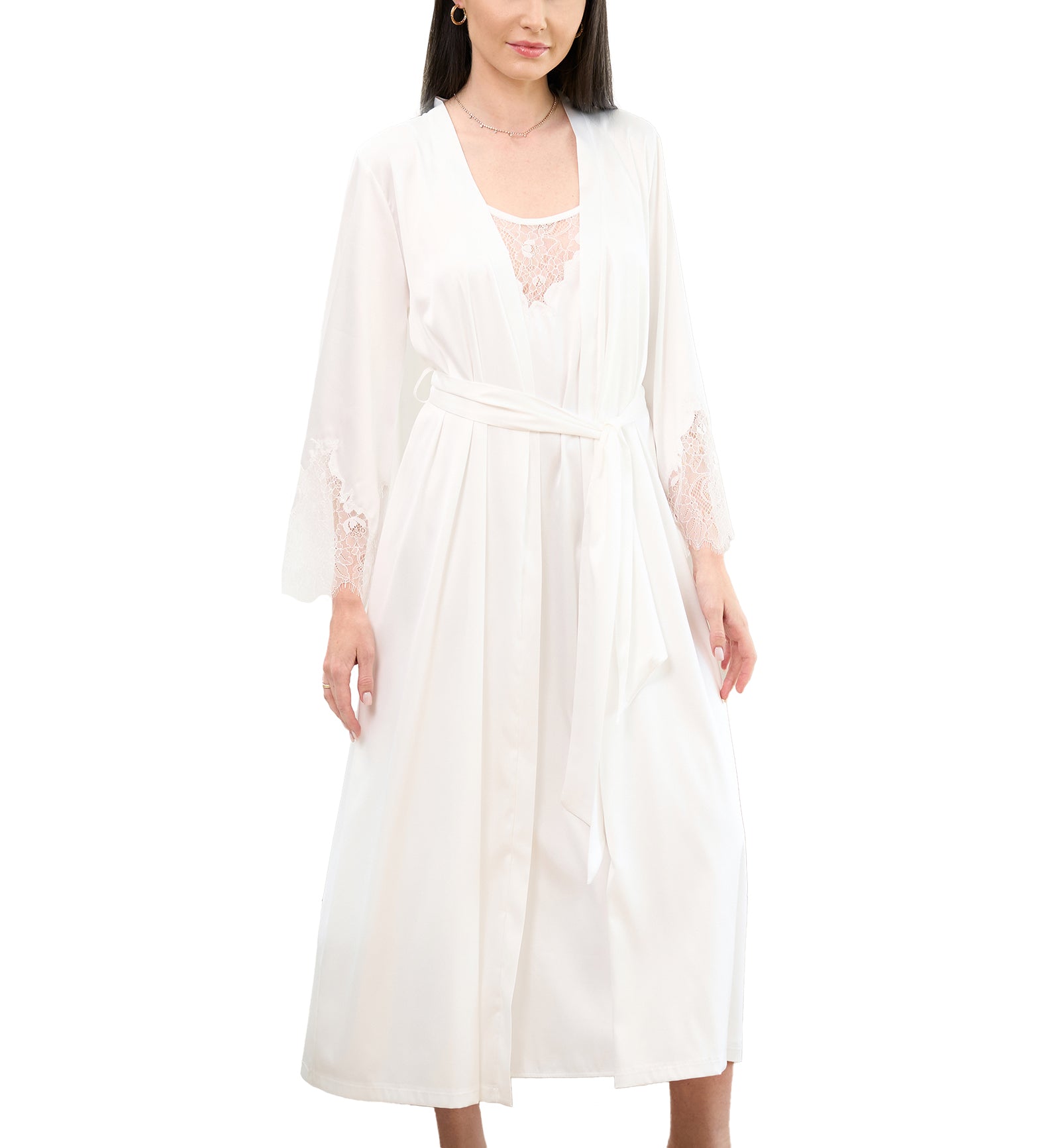 effetto Satin Bridal Plus Size Long Sleeve Robe (S03402P),3XL,White - White,3XL