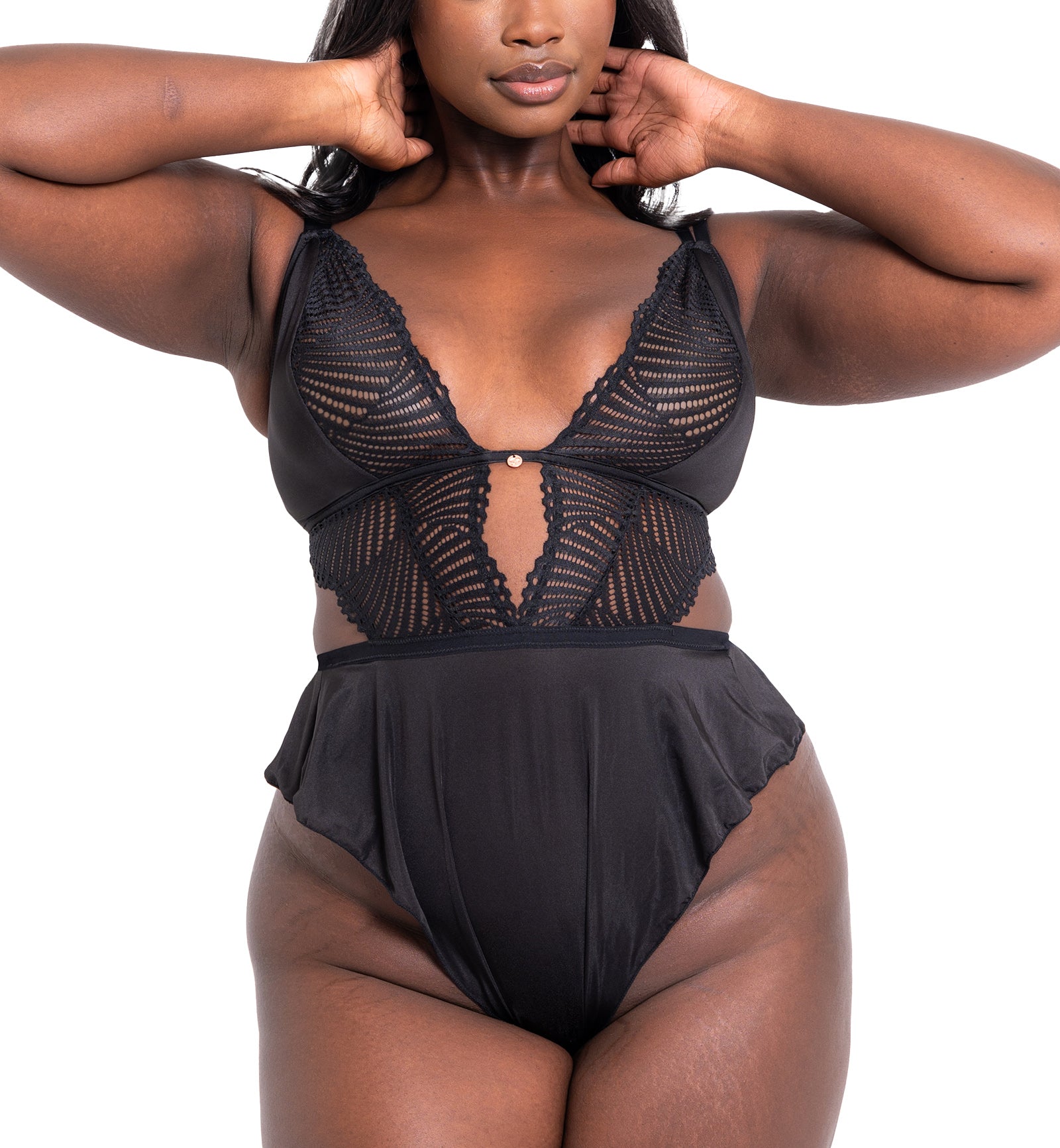 Scantilly by Curvy Kate After Hours Stretch Lace Teddy (SN025327),Small,Black - Black,Small