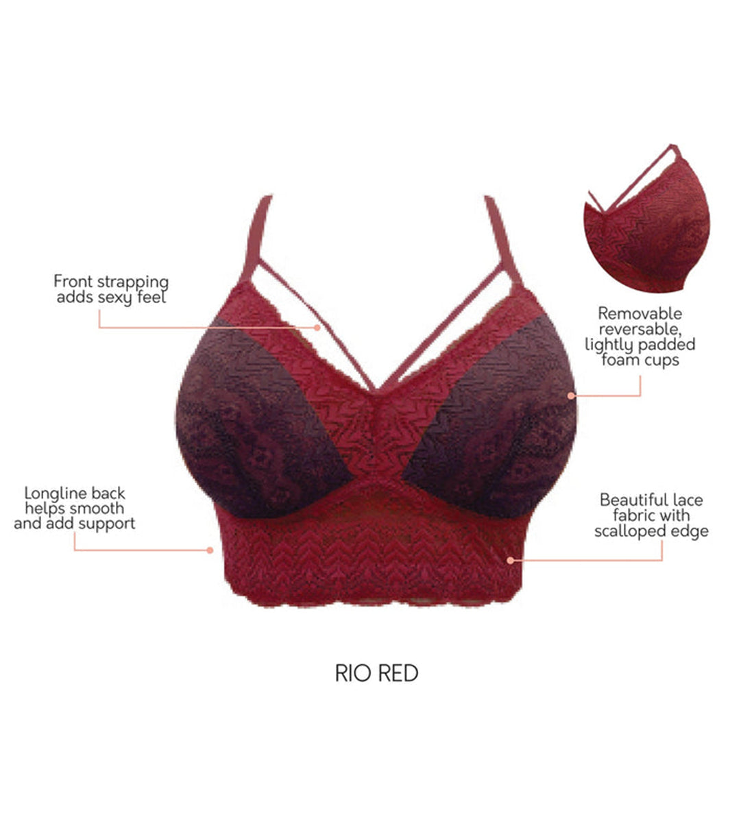 Parfait Mia Lace Longline Bralette (P5951)- Rio Red - Breakout Bras