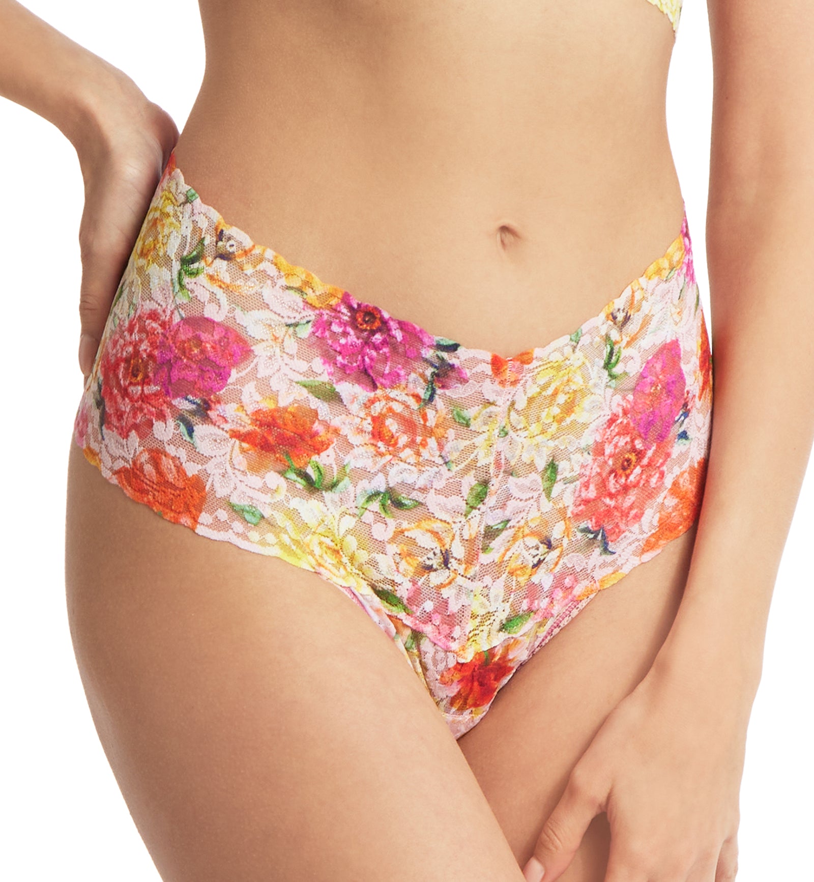 Hanky Panky Printed Retro Lace Thong (PR9K1926),Bring Me Flowers - Bring Me Flowers,One Size