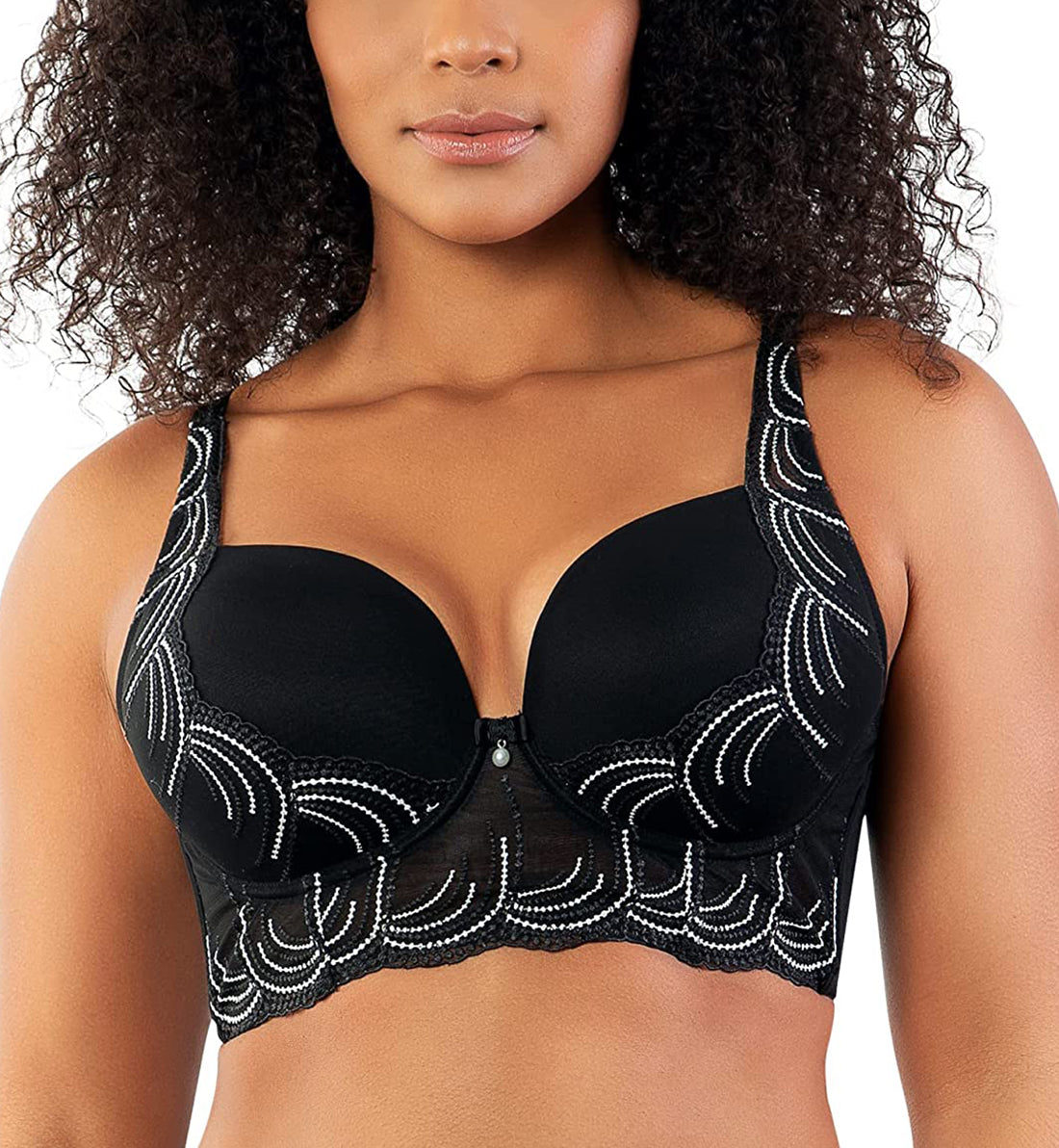 Parfait Pearl Longline Plunge Underwire Bra (P6091),32C,Black - Black,32C