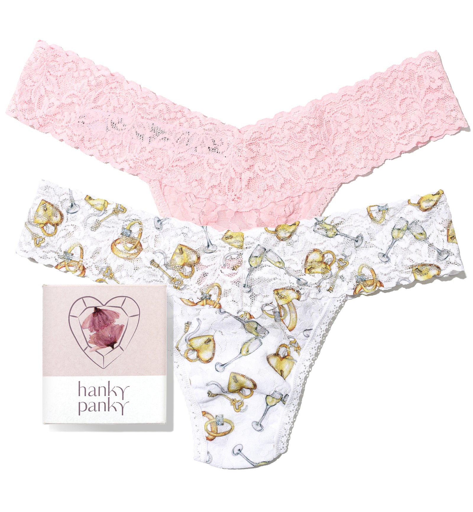 Hanky Panky Bridal Signature Lace Low Rise Thong 2-PACK (49PN2PK),Forever Gold/Bliss Pink - Forever Gold/Bliss Pink,One Size