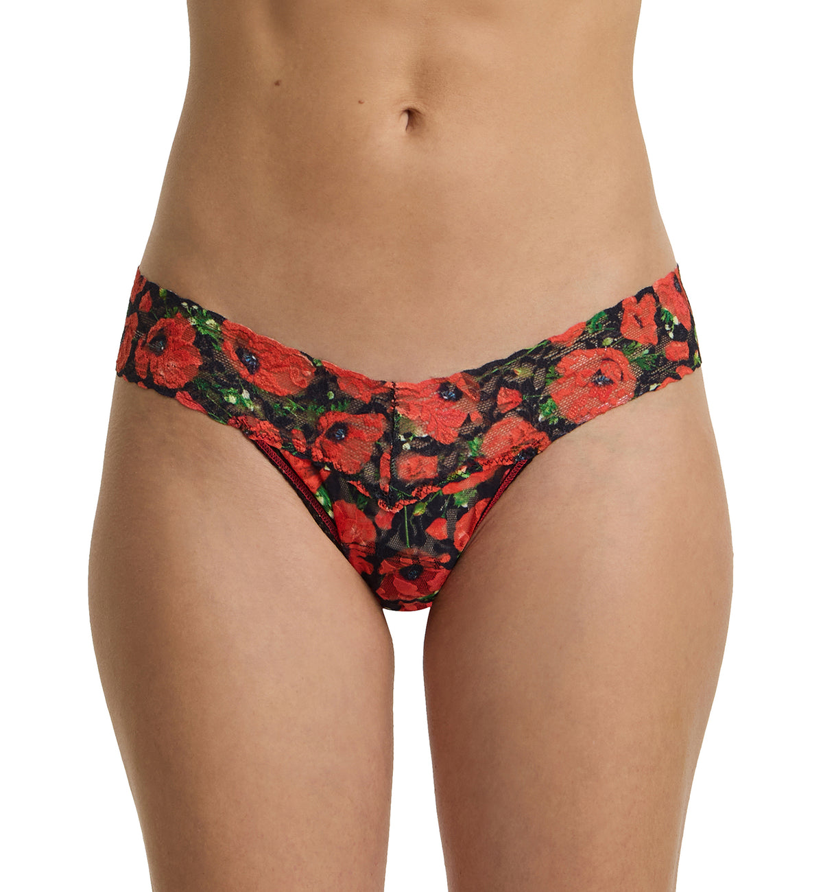 Hanky Panky Signature Lace Printed Low Rise Thong (PR4911P),Poppy Holiday - Poppy Holiday,One Size