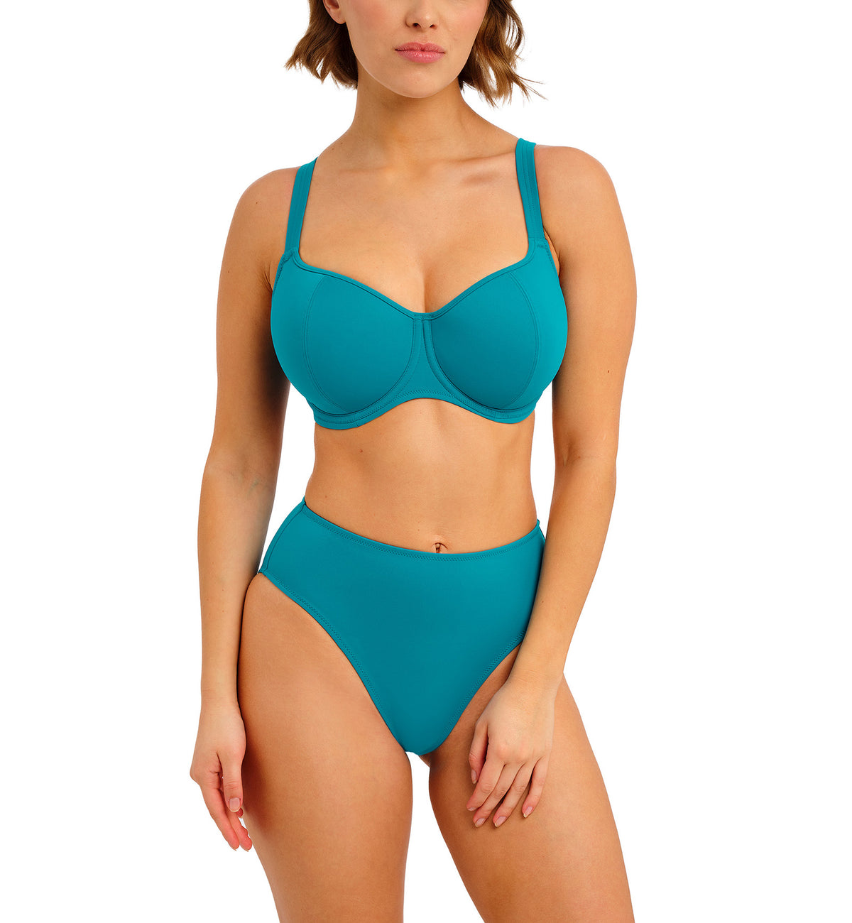 Freya Jewel Cove High Waist High Leg Swim Brief (7236),Small,Plain Moonstone - Plain Moonstone,Small