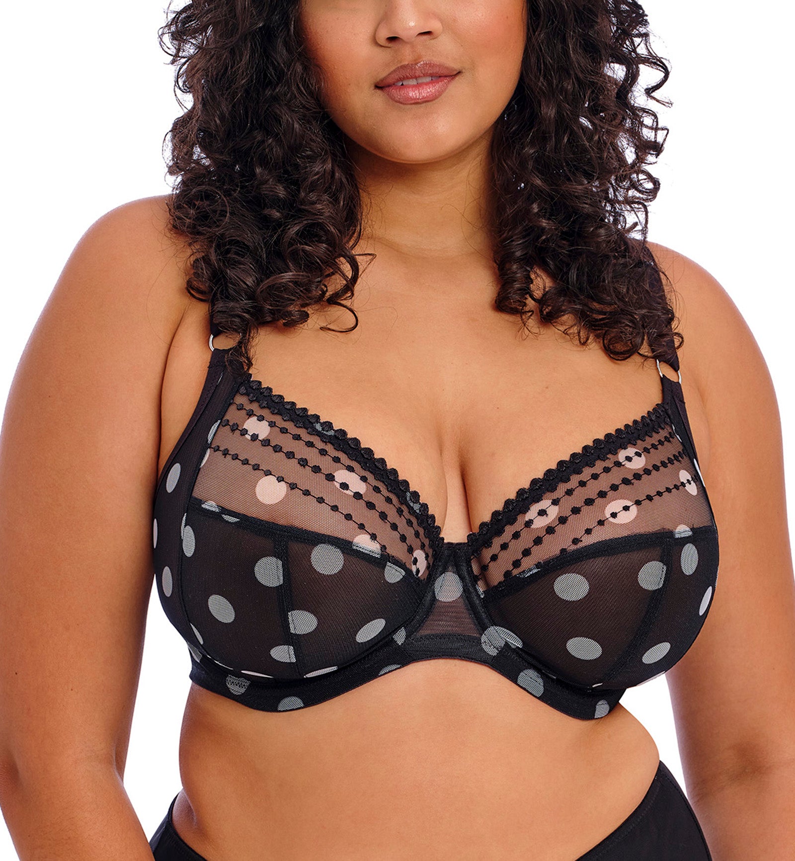 Elomi Matilda Banded Plunge Underwire Bra (8900),32GG,Black Dot - Black Dot,32GG