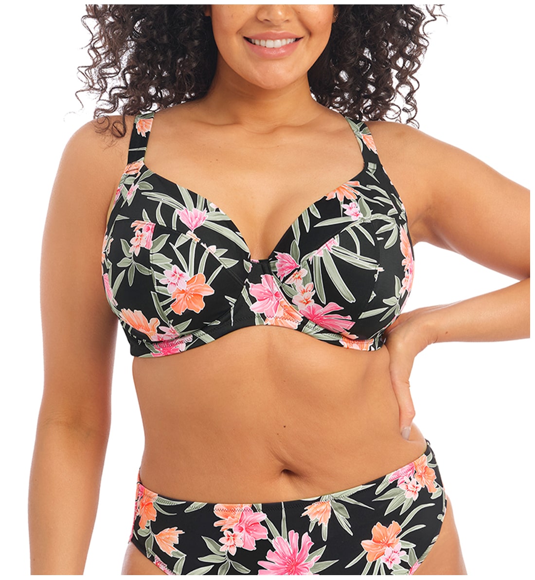 Elomi Dark Tropics Plunge Underwire Bikini (ES800102),34G,Black - Black,34G
