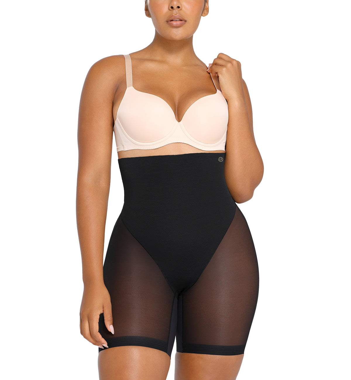 SHAPELLX BOOT-YEAH MeshSmooth High-Waisted Mid Thigh Short (MT240092),XS,Black - Black,XS