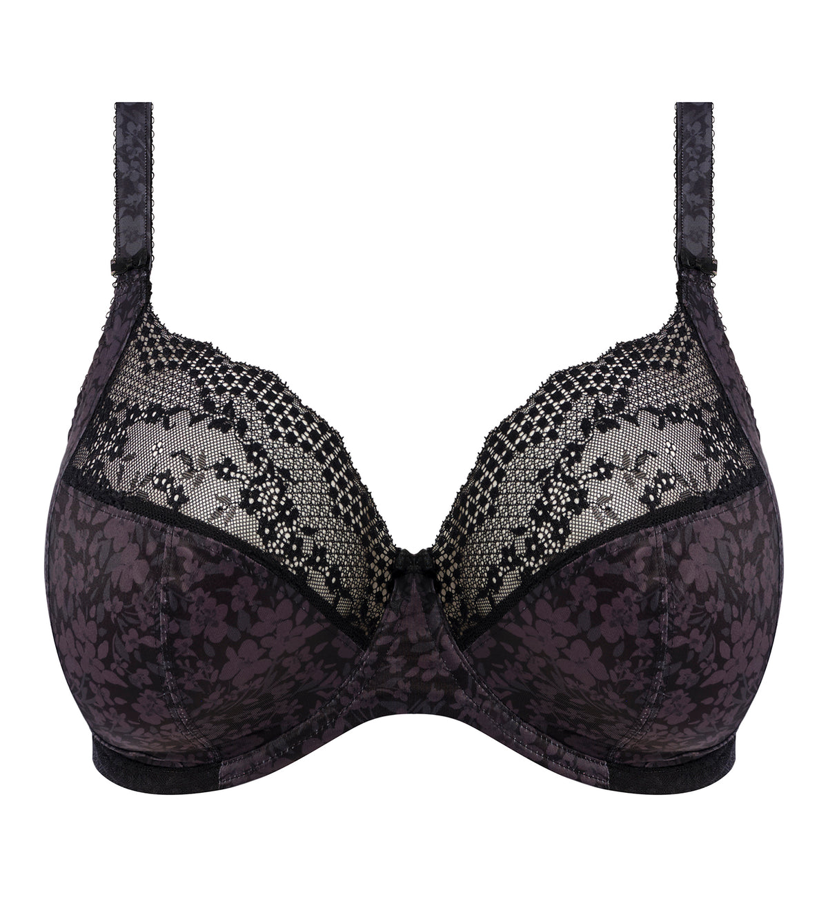 Elomi Lucie Banded Stretch Lace Plunge Underwire Bra (4490),32GG,Black - Black,32GG