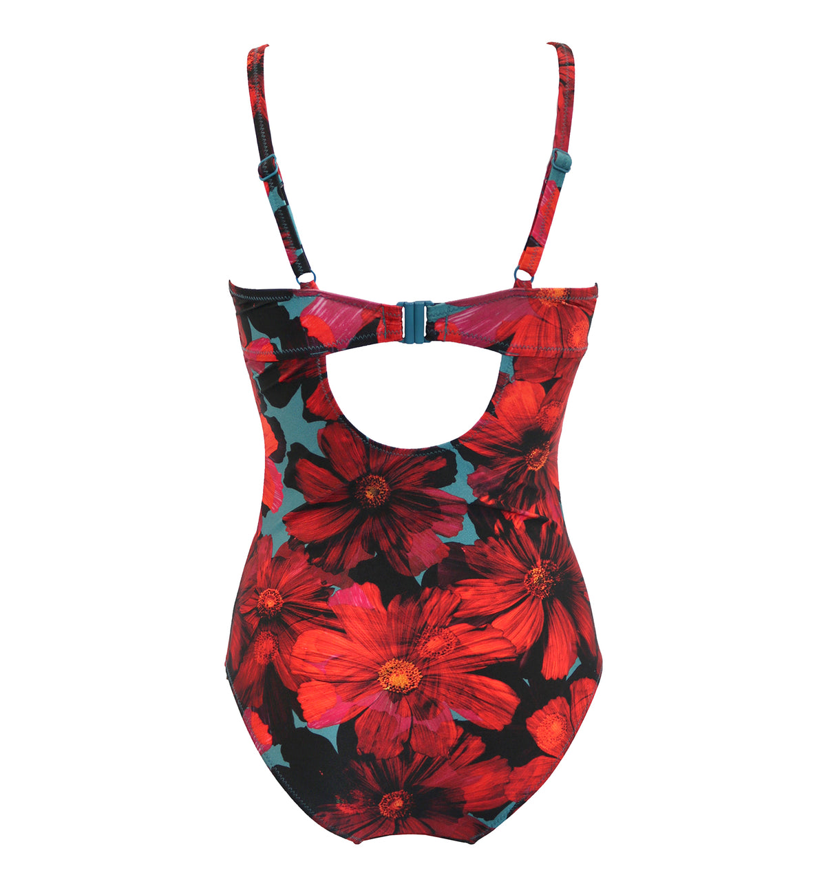 Pour Moi Orchid Luxe Padded Underwire Swimsuit (12907),32E,Red/Teal - Red/Teal,32E