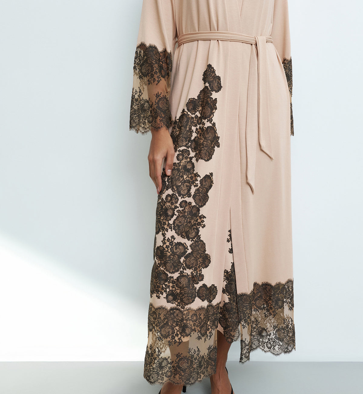 effetto Bamboo Night Bloom Long Sleeve Robe (03348),Small,Almond Milk - Almond Milk,Small