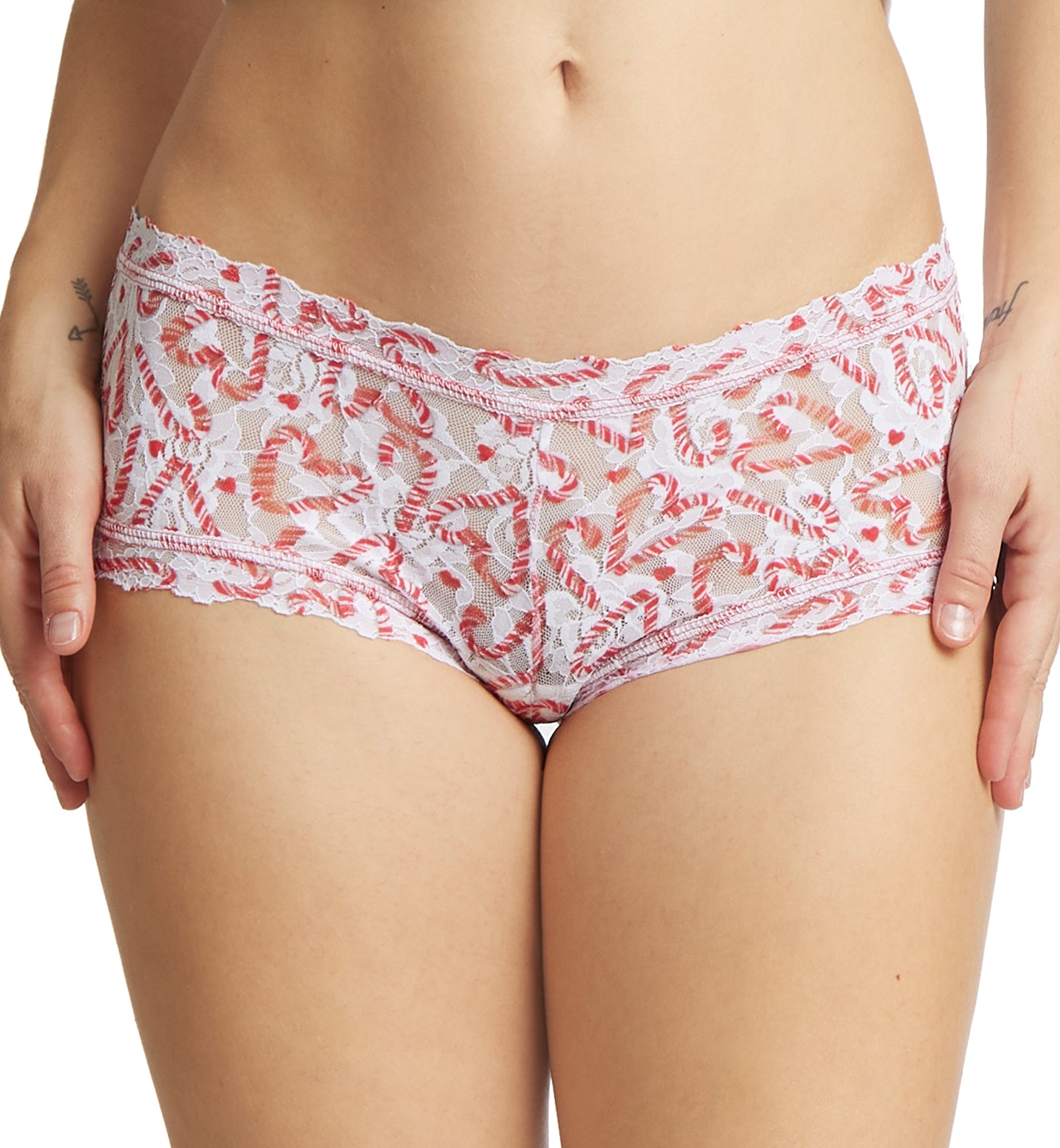Hanky Panky Signature Lace Printed Boyshort (PR4812P),XS,Candy Cane - Candy Cane,XS