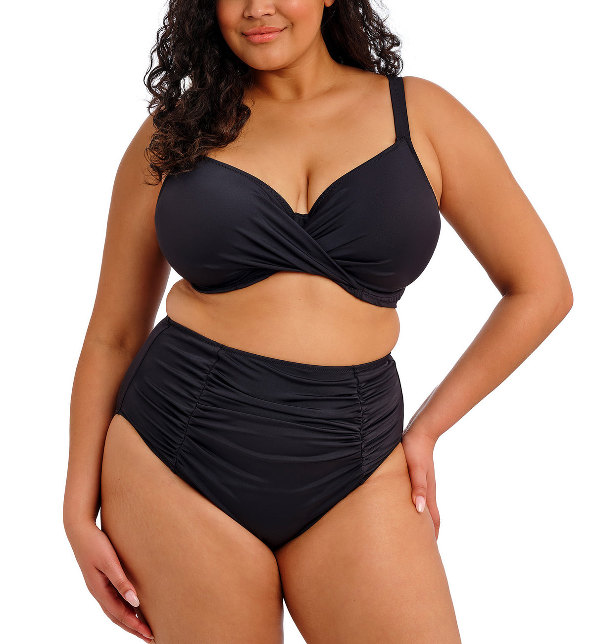 Elomi Plain Sailing Wrap Front Plunge Underwire Bikini Top (ES7285),34G,Black - Black,34G