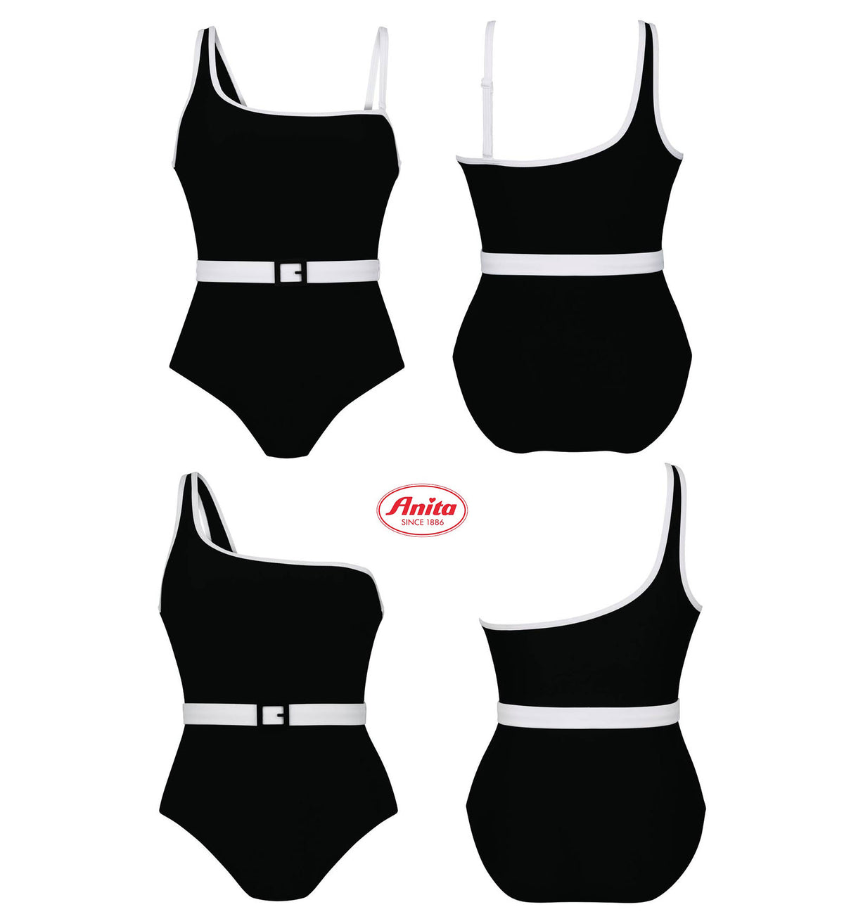 Anita Pure Graphics Noelia One Shoulder One Piece Swimsuit (7215),32D,Black - Black,32D