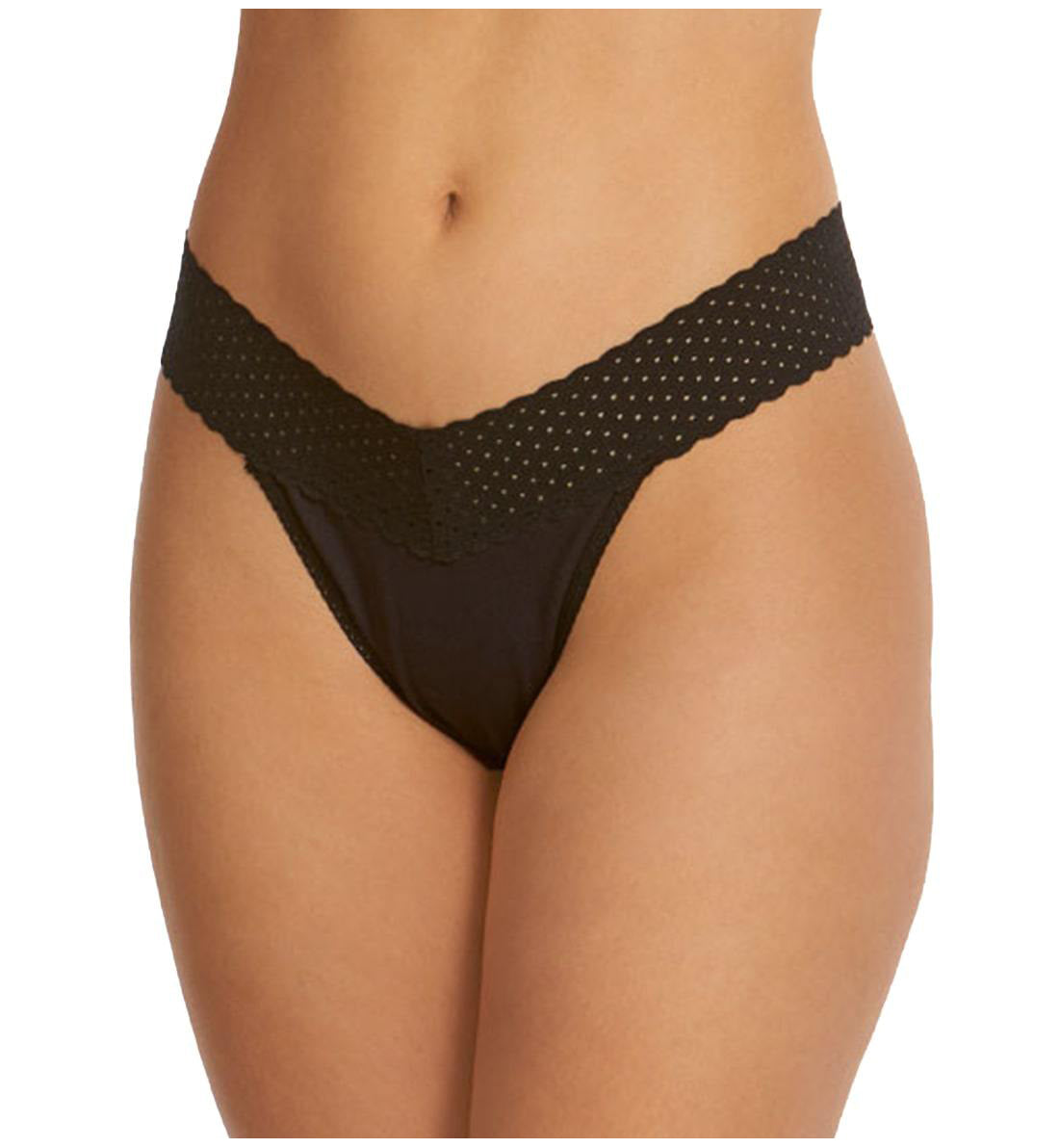 Hanky Panky Organic Cotton Original Rise Thong with Lace (791101),Black - Black,One Size