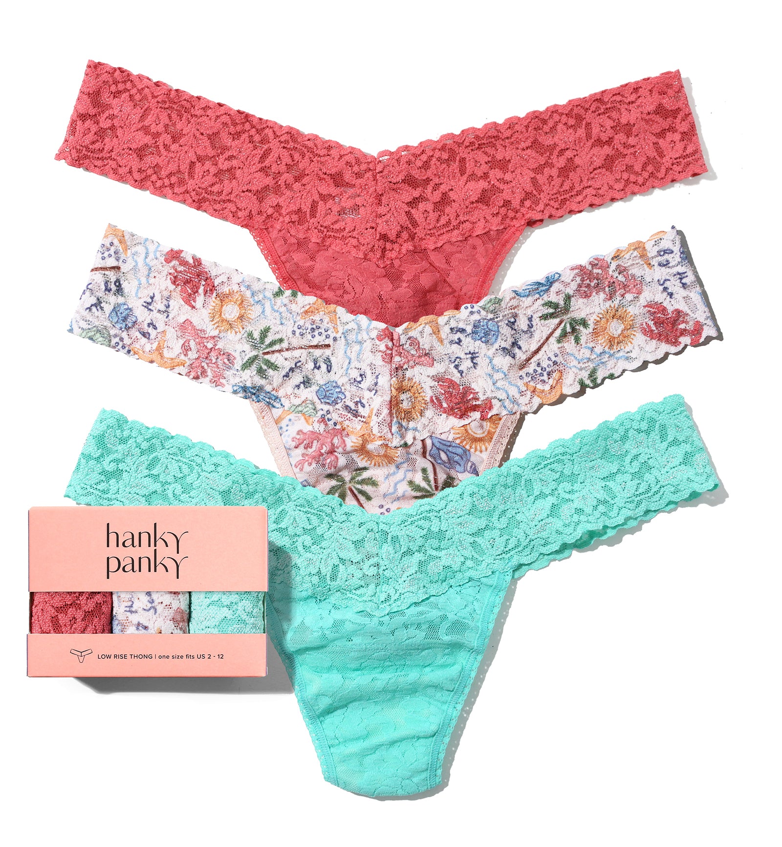 Hanky Panky 3-PACK Signature Lace Low Rise Thong (49113PK),By The Sea - By The Sea,One Size