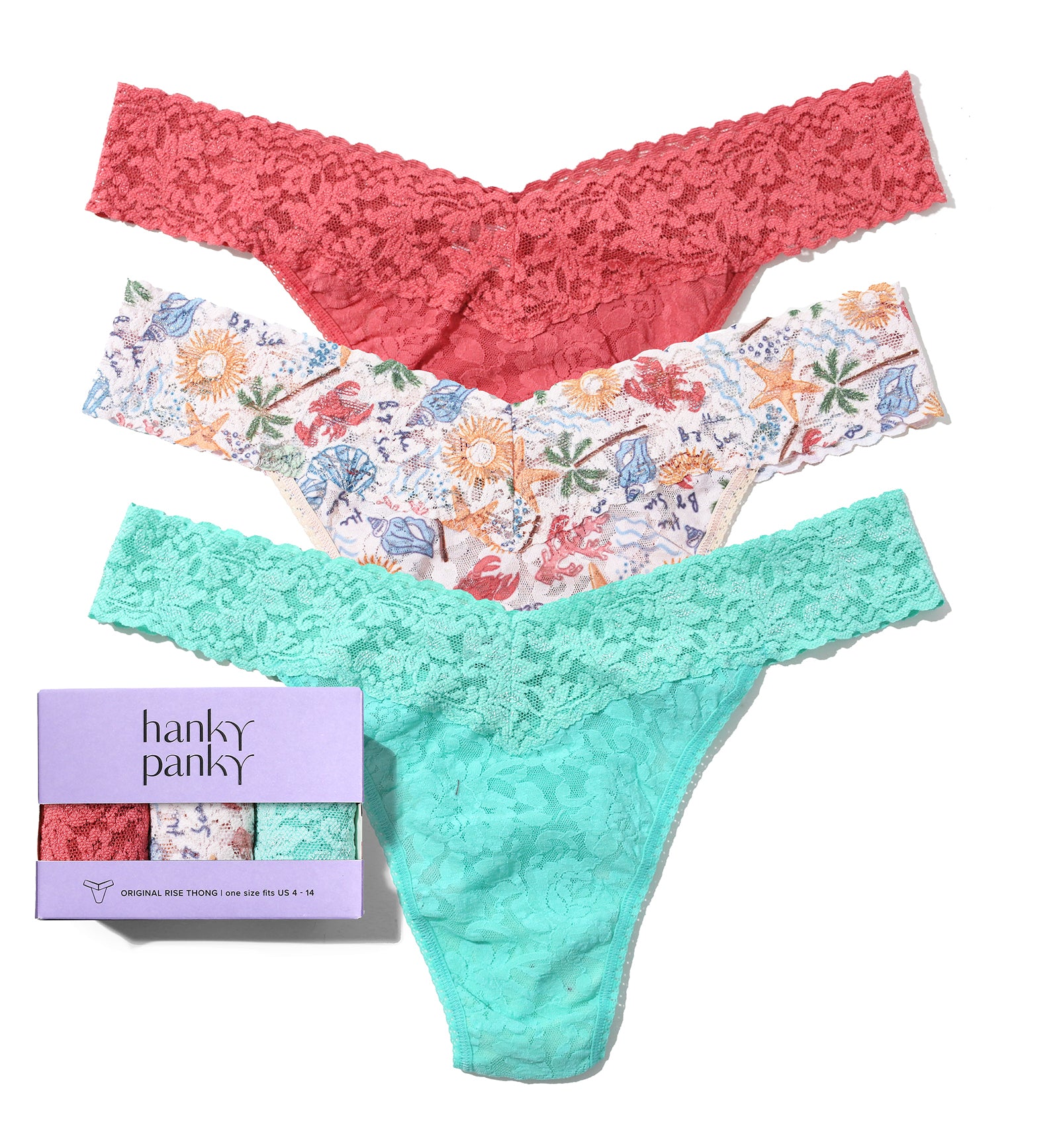 Hanky Panky 3-PACK Signature Lace Original Rise Thong (48113PK),By The Sea - By The Sea,One Size