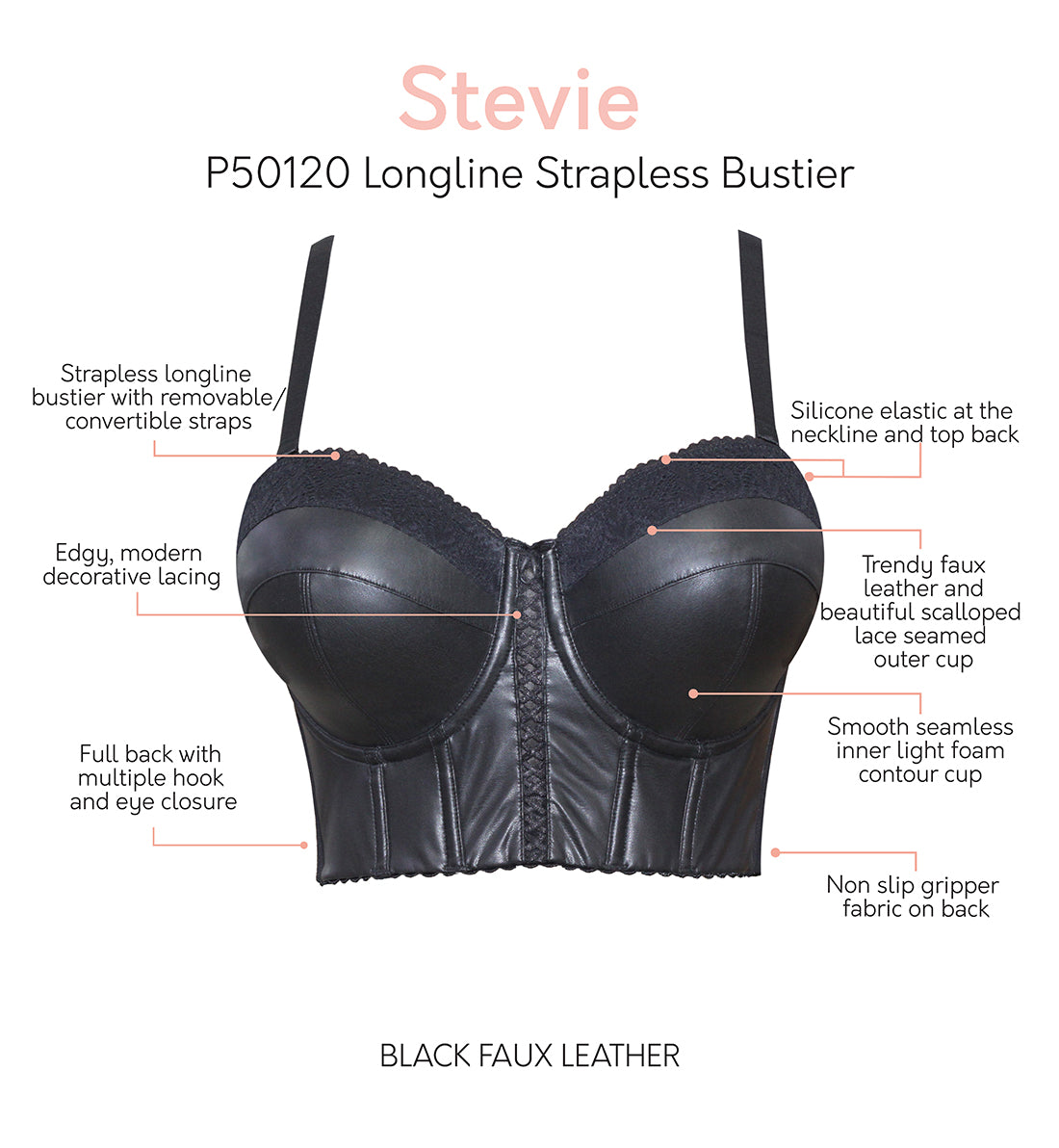 Parfait Stevie Faux Leather Strapless Midi Bustier (P50120),S,Black - Black,Small